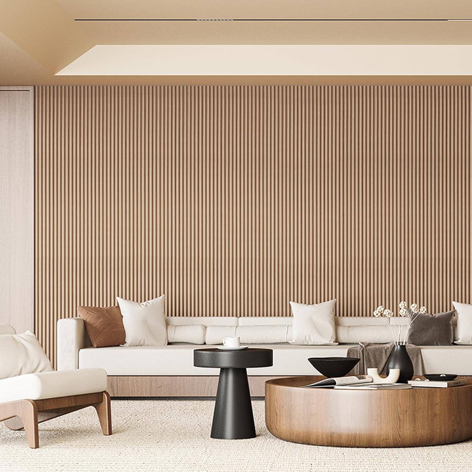 imageArt3d Slat Wood Wall Paneling for Interior and Ceiling Decoration  Pack of 4pcs  1pc EndTrim Size 108 x 57in OakBeaded Ashtree