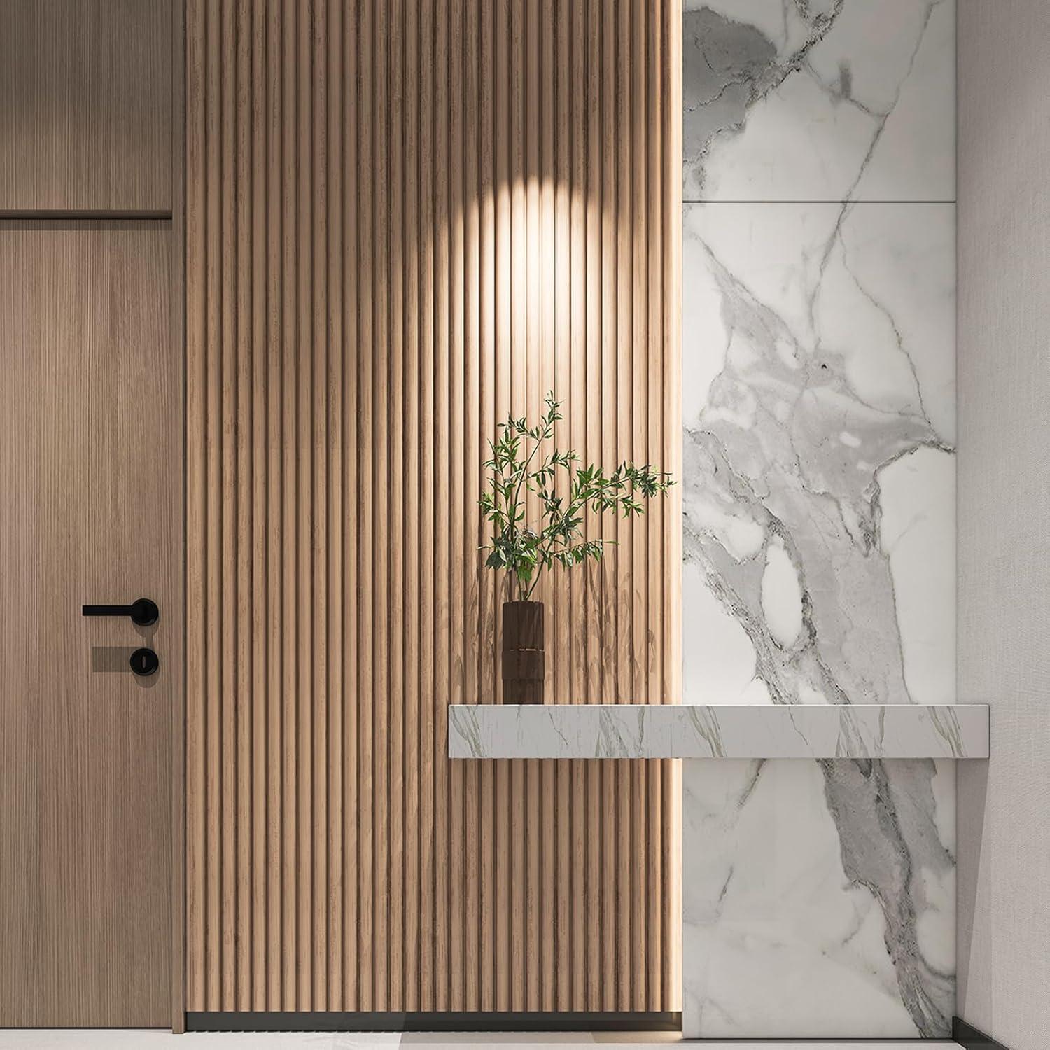 imageArt3d Slat Wood Wall Paneling for Interior and Ceiling Decoration  Pack of 4pcs  1pc EndTrim Size 108 x 57in OakBeaded Ashtree