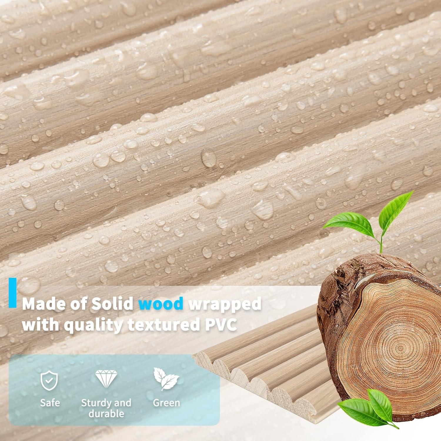 imageArt3d Slat Wood Wall Paneling for Interior and Ceiling Decoration  Pack of 4pcs  1pc EndTrim Size 108 x 57in OakBeaded Ashtree