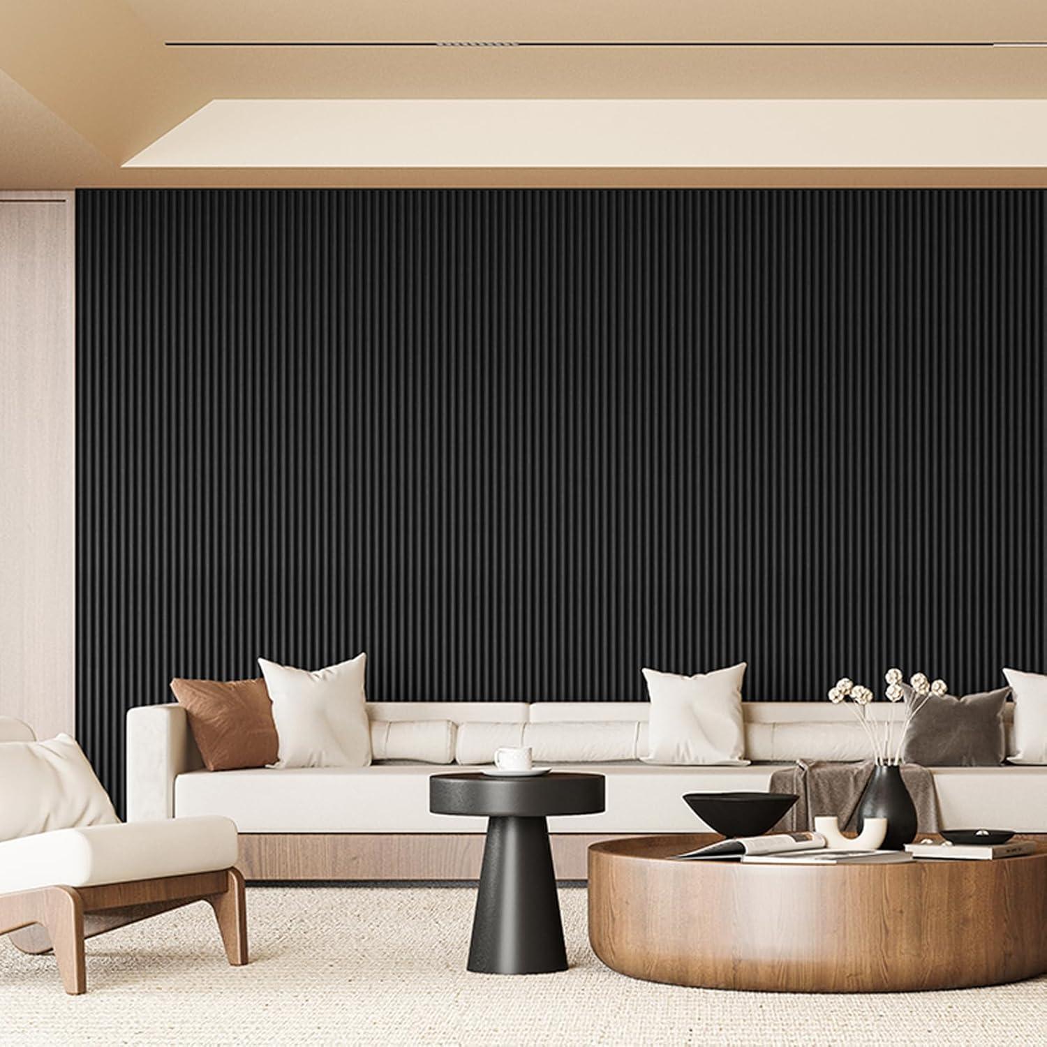 imageArt3d Slat Wood Wall Paneling for Interior and Ceiling Decoration  Pack of 4pcs  1pc EndTrim Size 108 x 57in OakBeaded Black