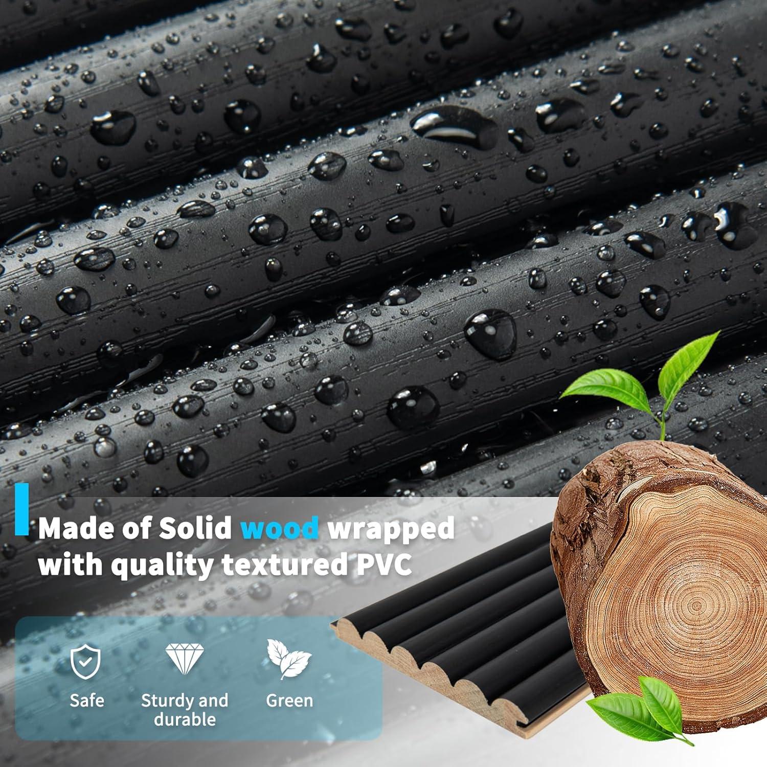 imageArt3d Slat Wood Wall Paneling for Interior and Ceiling Decoration  Pack of 4pcs  1pc EndTrim Size 108 x 57in OakBeaded Black