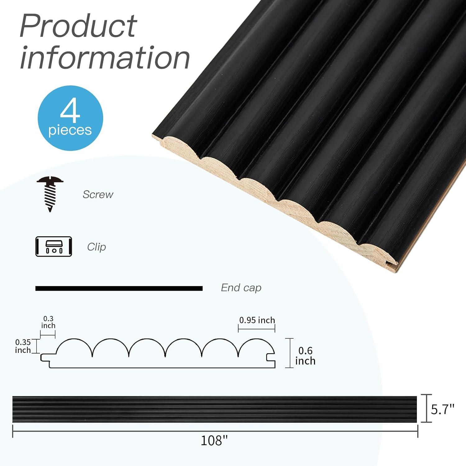 imageArt3d Slat Wood Wall Paneling for Interior and Ceiling Decoration  Pack of 4pcs  1pc EndTrim Size 108 x 57in OakBeaded Black