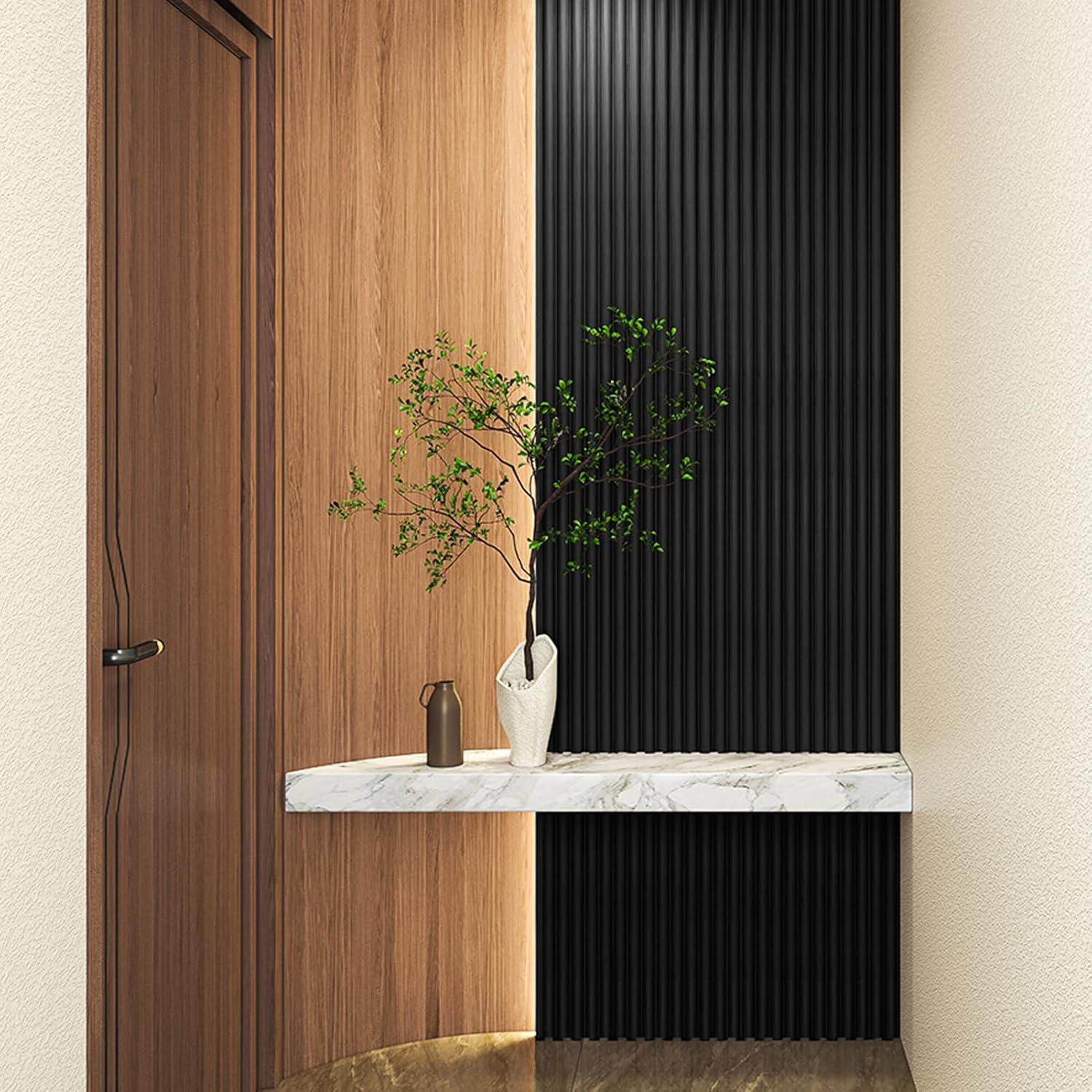 imageArt3d Slat Wood Wall Paneling for Interior and Ceiling Decoration  Pack of 4pcs  1pc EndTrim Size 108 x 57in OakBeaded Black