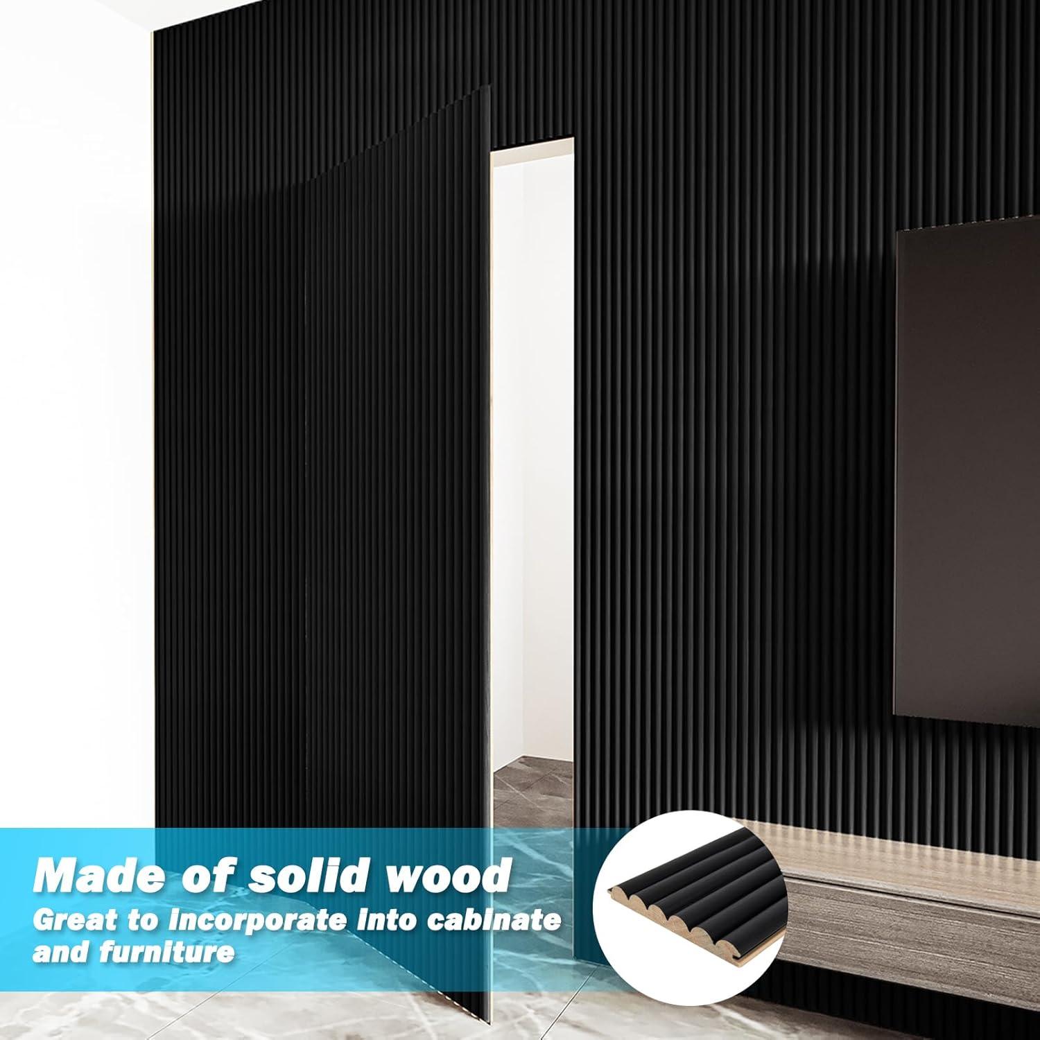 imageArt3d Slat Wood Wall Paneling for Interior and Ceiling Decoration  Pack of 4pcs  1pc EndTrim Size 108 x 57in OakBeaded Black