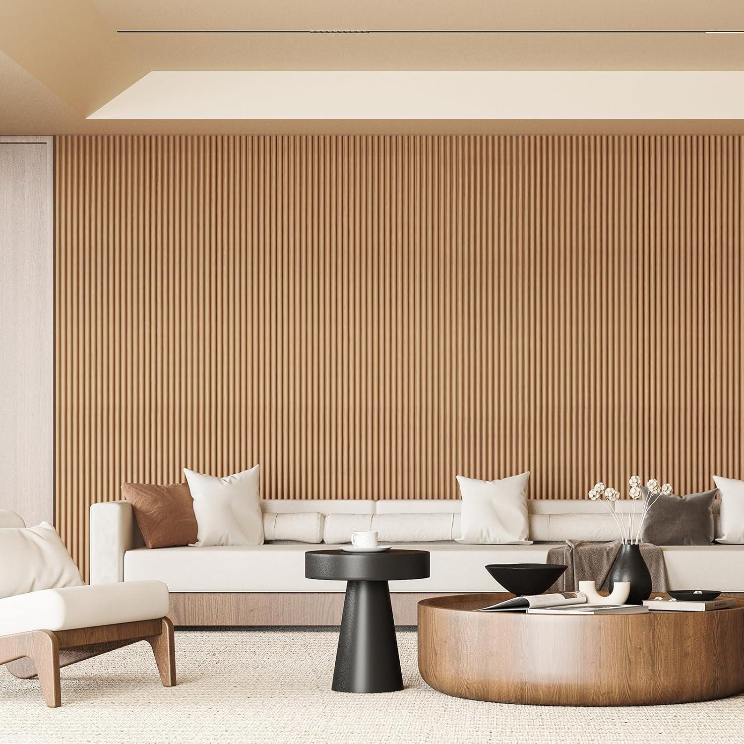 imageArt3d Slat Wood Wall Paneling for Interior and Ceiling Decoration  Pack of 4pcs  1pc EndTrim Size 108 x 57in OakBeaded Oak