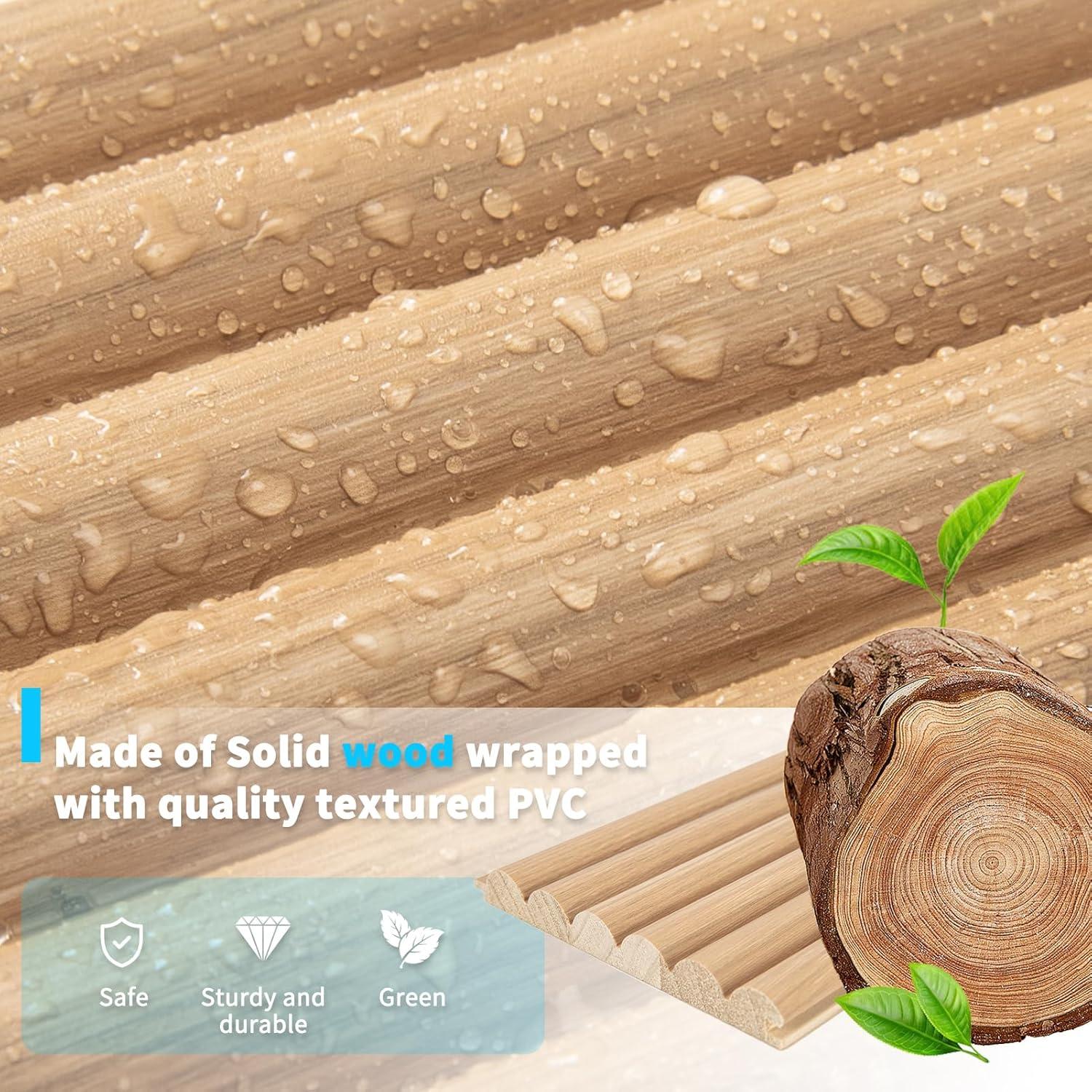 imageArt3d Slat Wood Wall Paneling for Interior and Ceiling Decoration  Pack of 4pcs  1pc EndTrim Size 108 x 57in OakBeaded Oak
