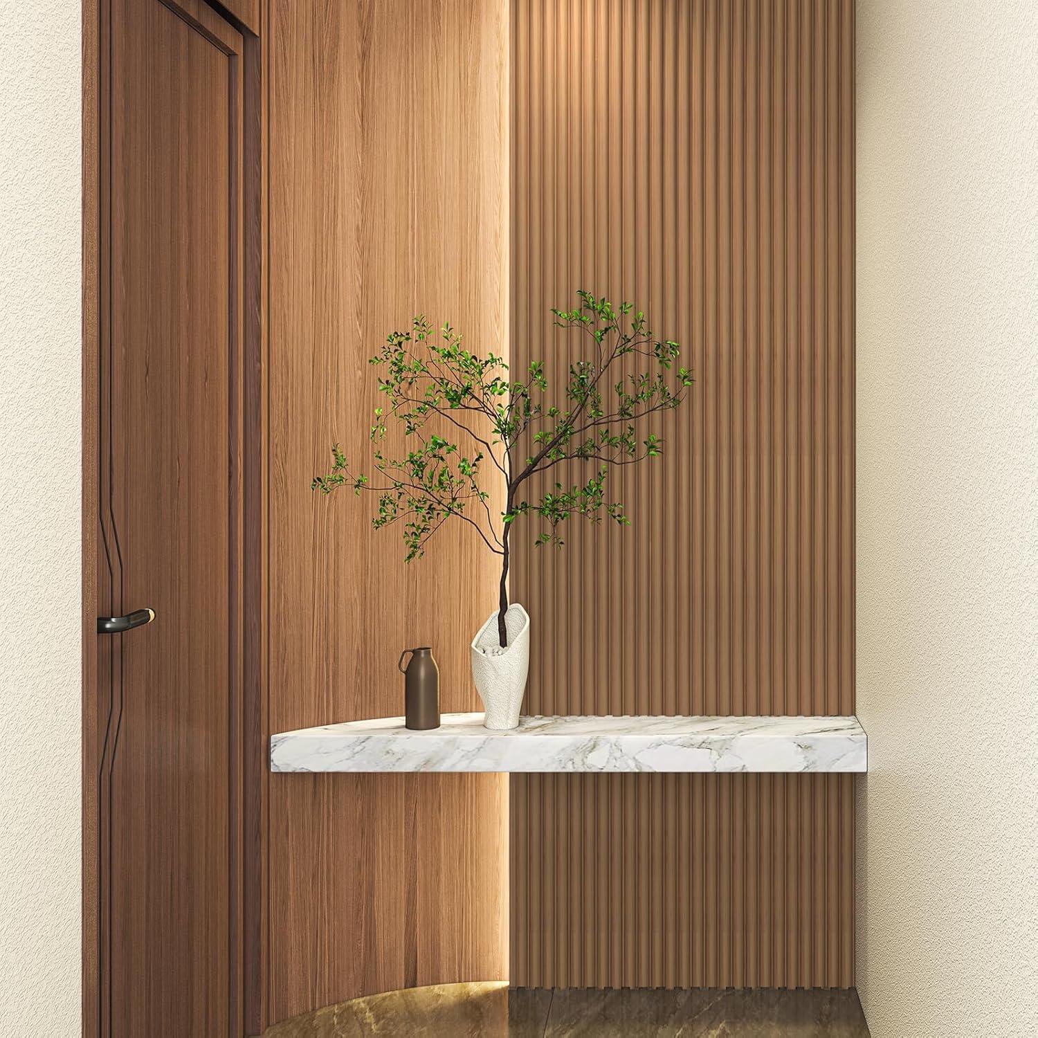 imageArt3d Slat Wood Wall Paneling for Interior and Ceiling Decoration  Pack of 4pcs  1pc EndTrim Size 108 x 57in OakBeaded Oak