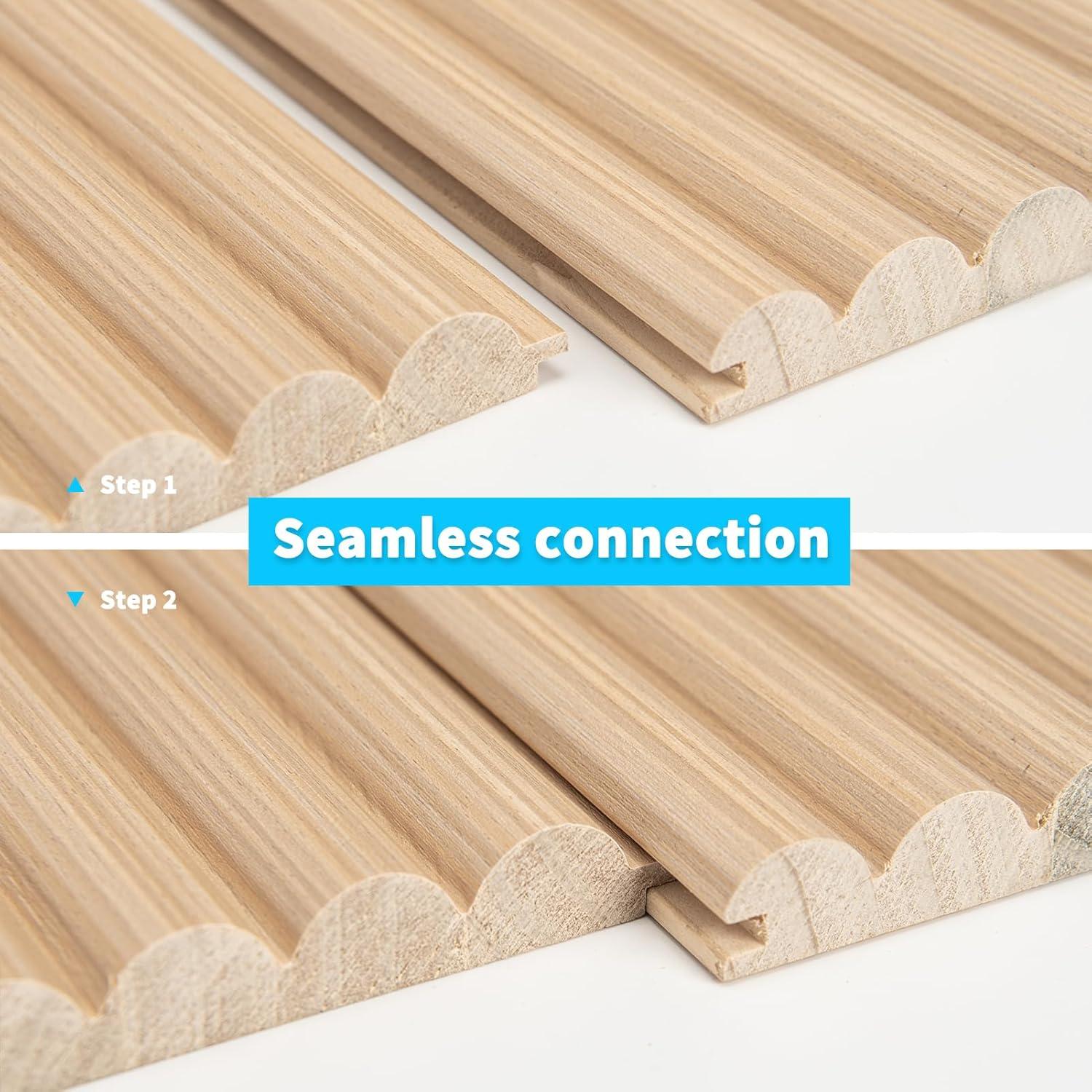 imageArt3d Slat Wood Wall Paneling for Interior and Ceiling Decoration  Pack of 4pcs  1pc EndTrim Size 108 x 57in OakBeaded Oak