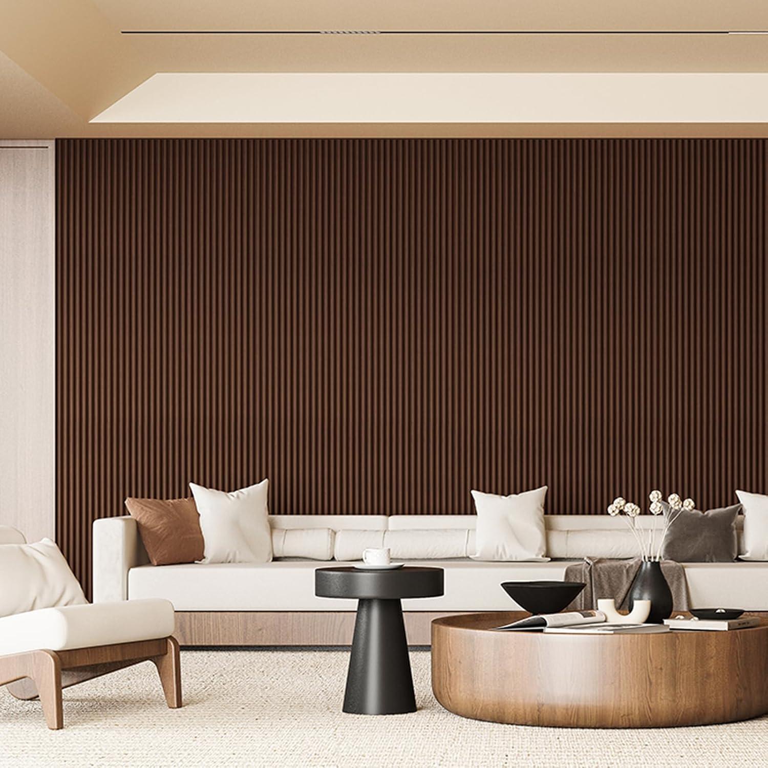 imageArt3d Slat Wood Wall Paneling for Interior and Ceiling Decoration  Pack of 4pcs  1pc EndTrim Size 108 x 57in OakBeaded Smoked Oak