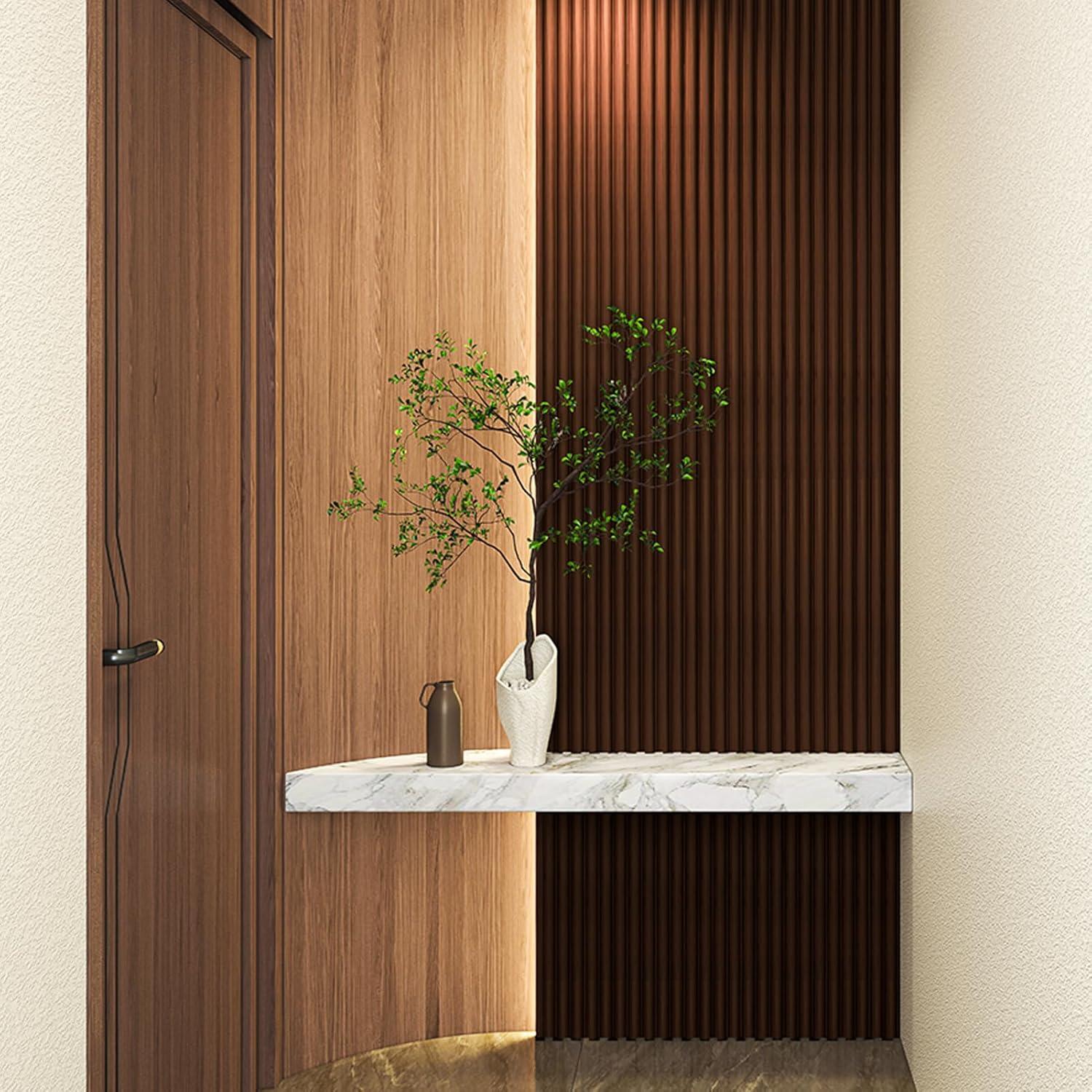 imageArt3d Slat Wood Wall Paneling for Interior and Ceiling Decoration  Pack of 4pcs  1pc EndTrim Size 108 x 57in OakBeaded Smoked Oak