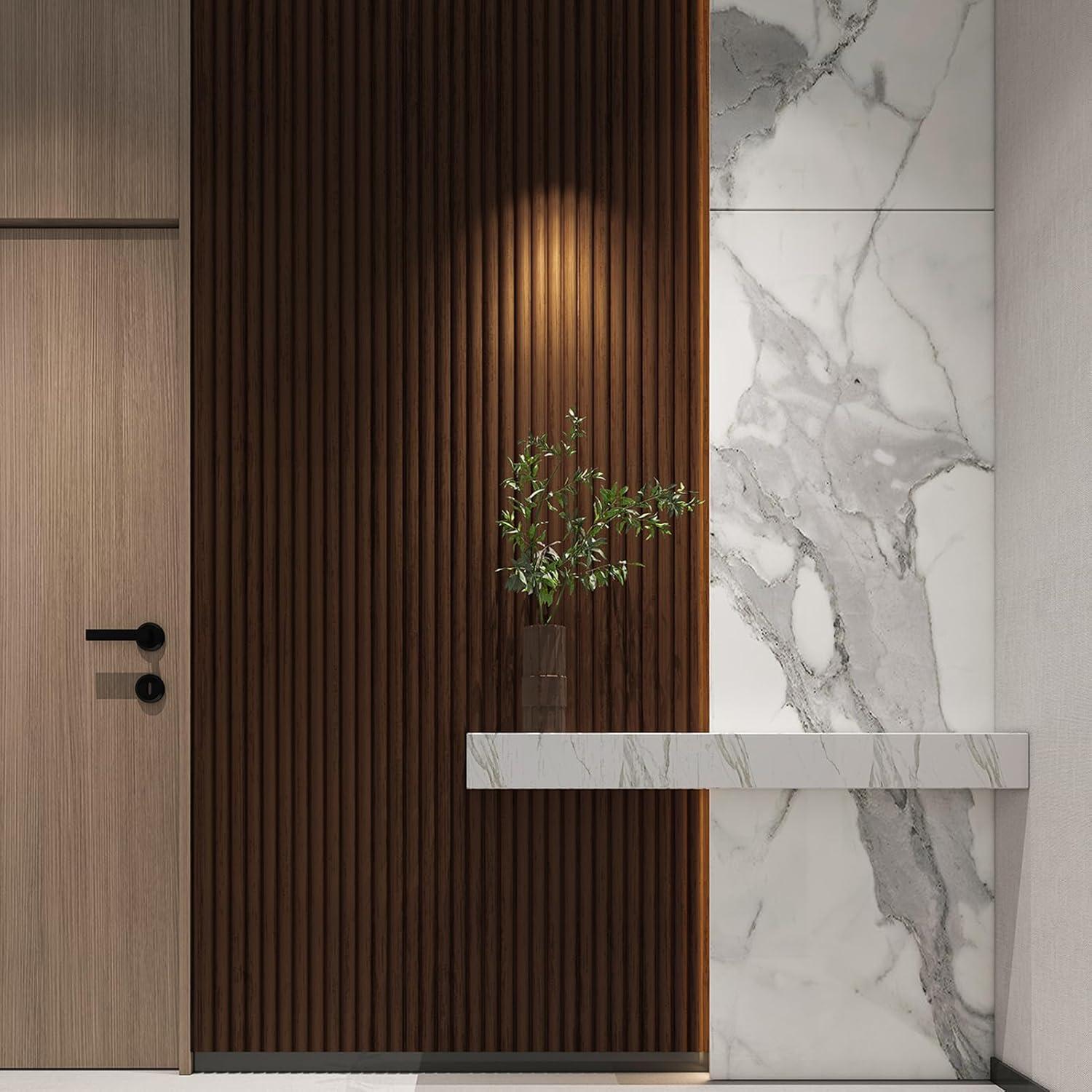 imageArt3d Slat Wood Wall Paneling for Interior and Ceiling Decoration  Pack of 4pcs  1pc EndTrim Size 108 x 57in OakBeaded Smoked Oak