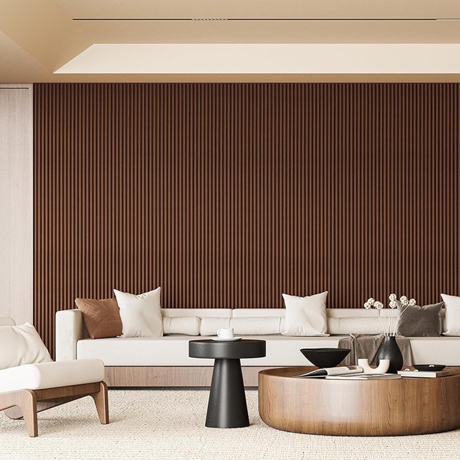 imageArt3d Slat Wood Wall Paneling for Interior and Ceiling Decoration  Pack of 4pcs  1pc EndTrim Size 108 x 57in OakBeaded Walnut