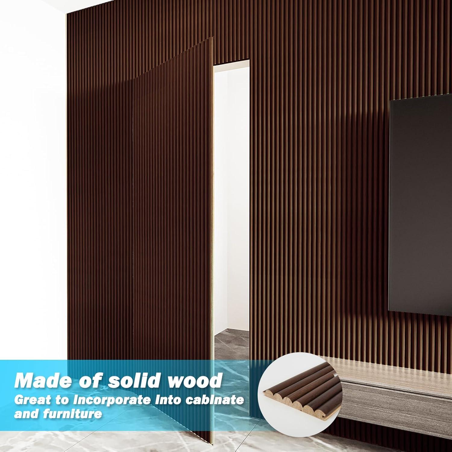 imageArt3d Slat Wood Wall Paneling for Interior and Ceiling Decoration  Pack of 4pcs  1pc EndTrim Size 108 x 57in OakBeaded Walnut