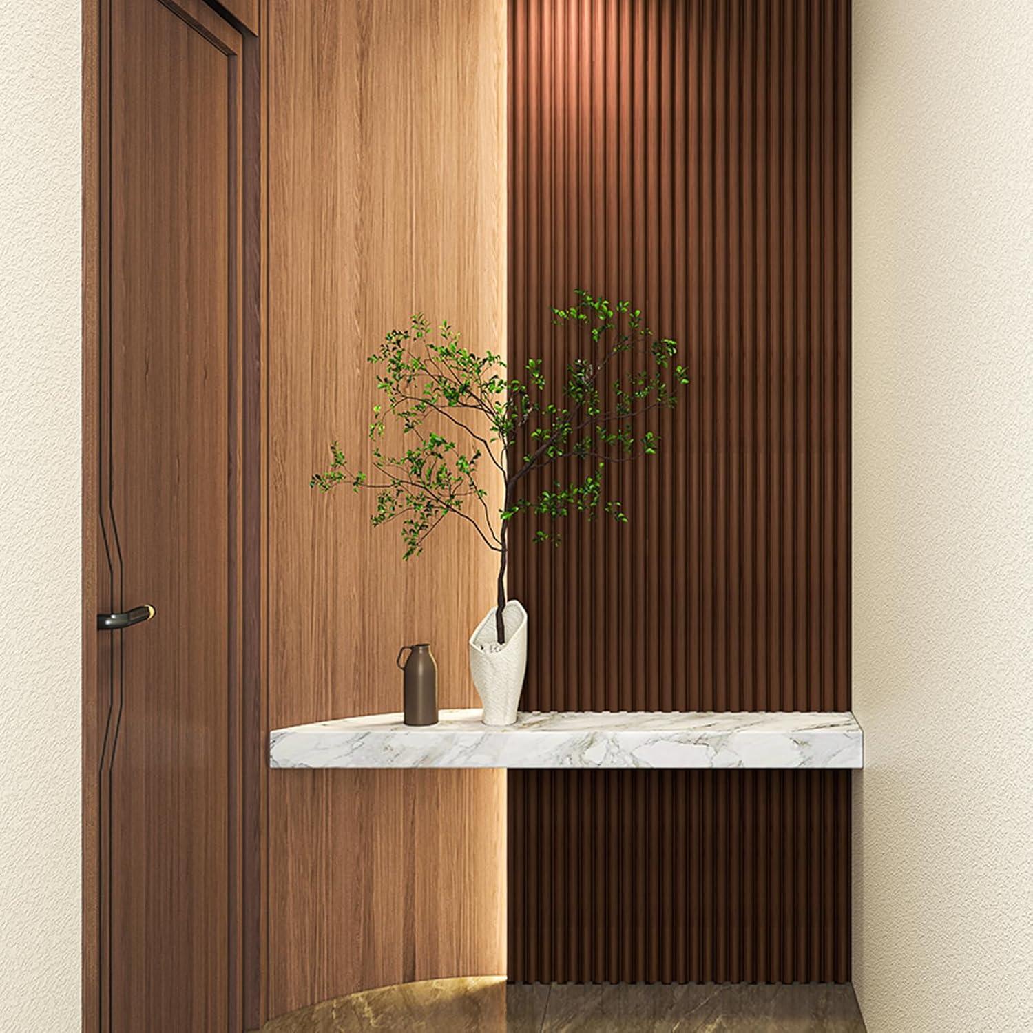 imageArt3d Slat Wood Wall Paneling for Interior and Ceiling Decoration  Pack of 4pcs  1pc EndTrim Size 108 x 57in OakBeaded Walnut