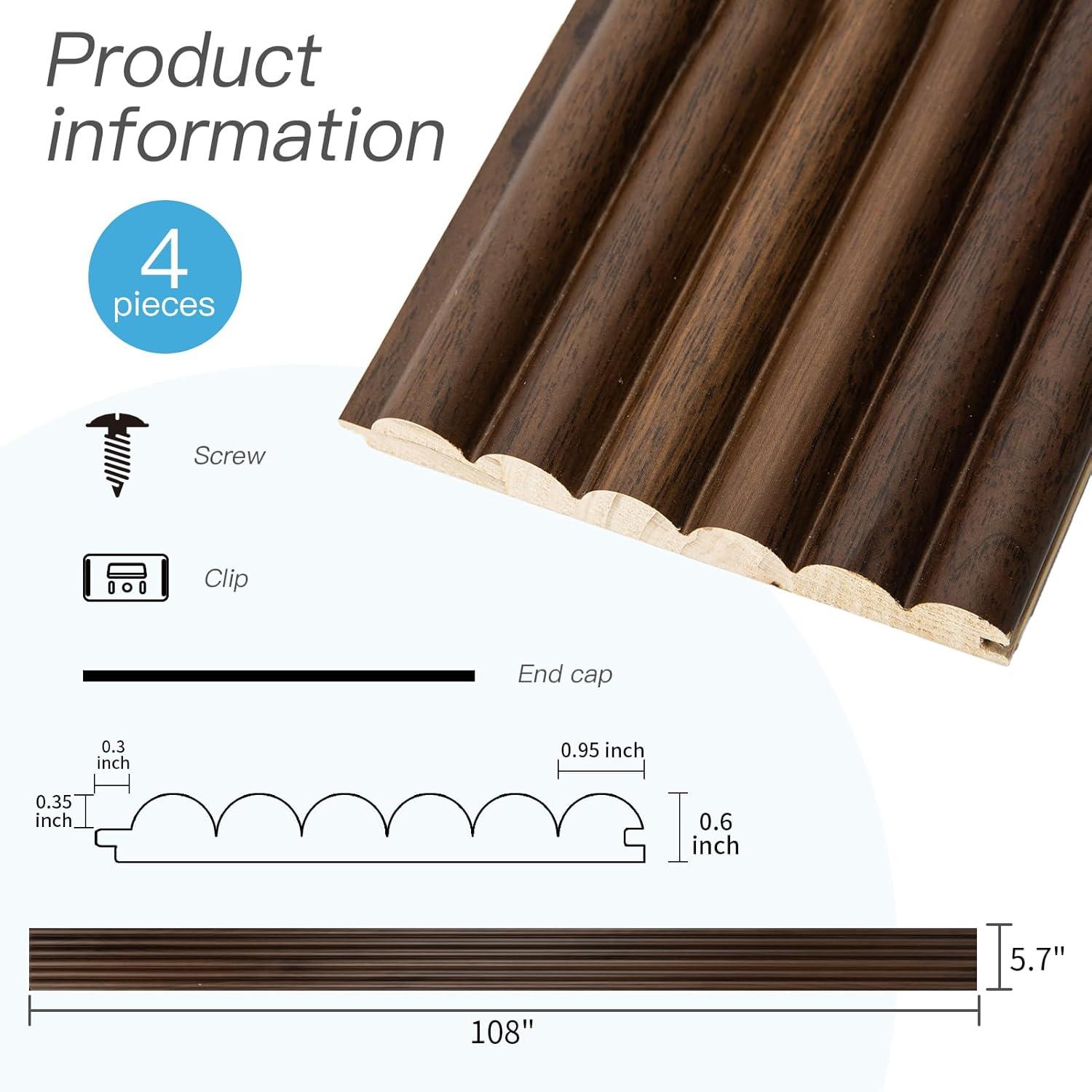 imageArt3d Slat Wood Wall Paneling for Interior and Ceiling Decoration  Pack of 4pcs  1pc EndTrim Size 108 x 57in OakBeaded Walnut