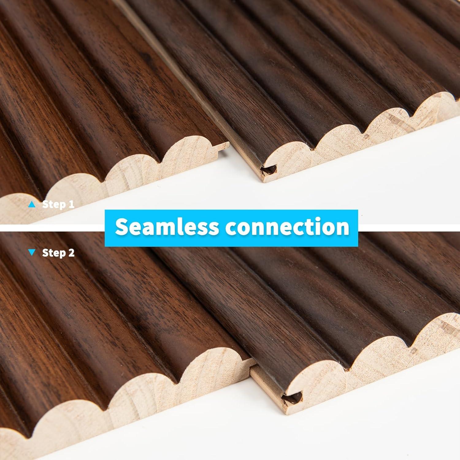imageArt3d Slat Wood Wall Paneling for Interior and Ceiling Decoration  Pack of 4pcs  1pc EndTrim Size 108 x 57in OakBeaded Walnut