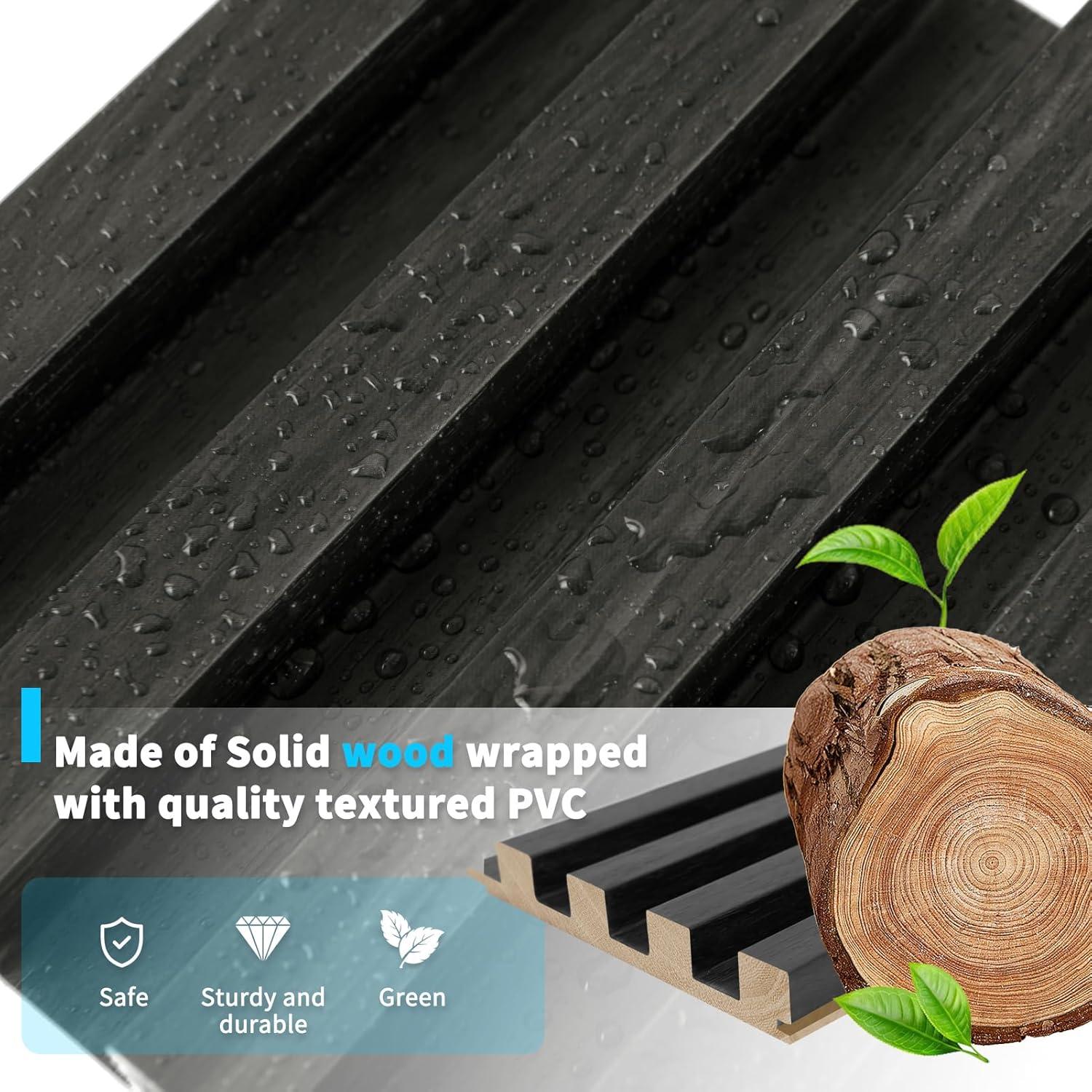 imageArt3d Slat Wood Wall Paneling for Interior and Ceiling Decoration  Pack of 4pcs  1pc EndTrim Size 108 x 57in OakBlack