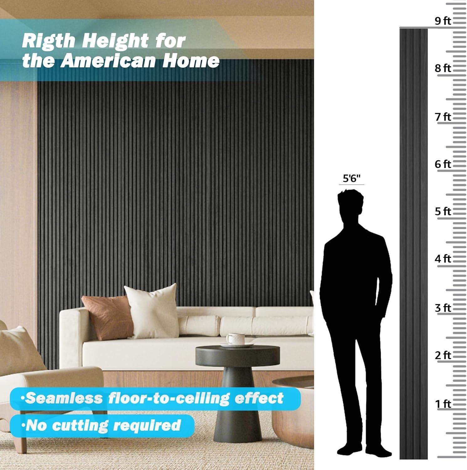 imageArt3d Slat Wood Wall Paneling for Interior and Ceiling Decoration  Pack of 4pcs  1pc EndTrim Size 108 x 57in OakBlack
