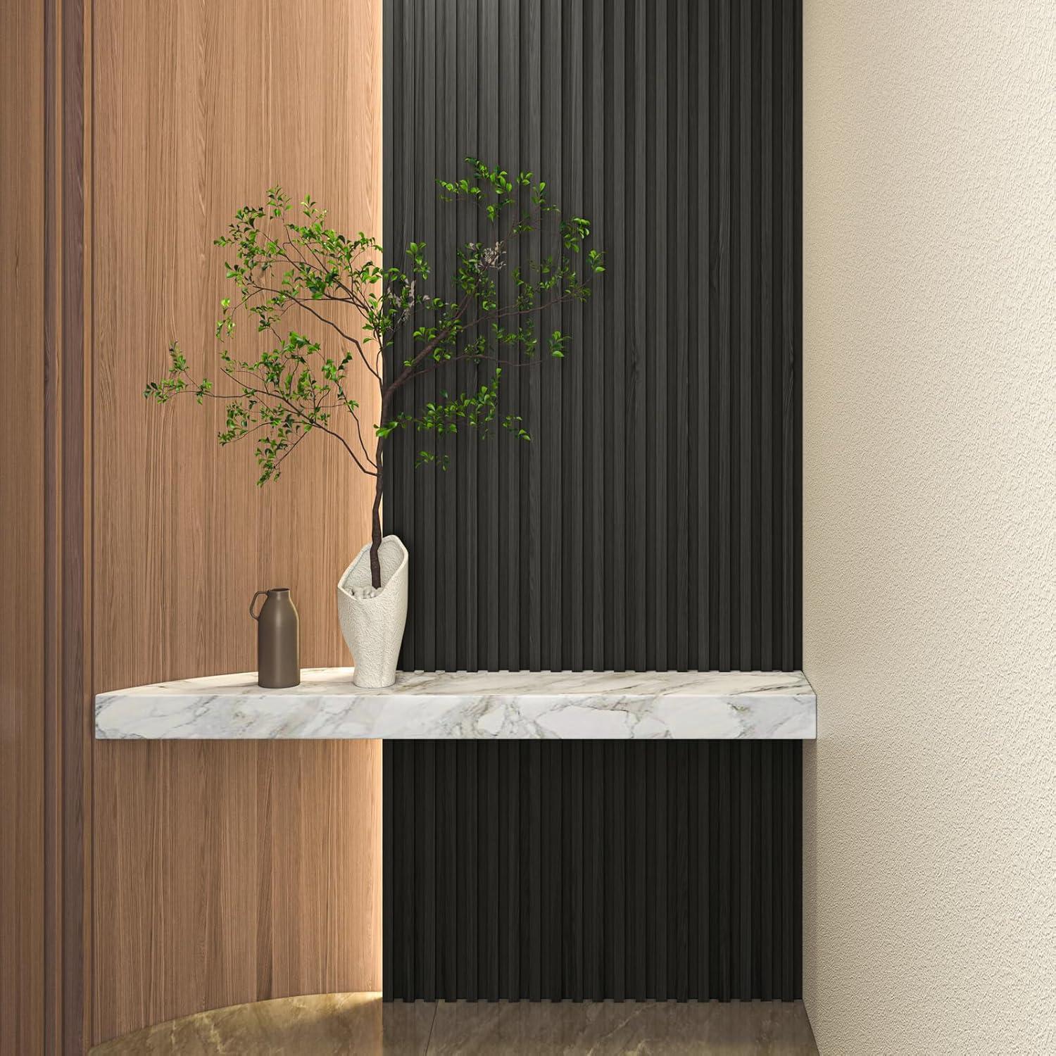 imageArt3d Slat Wood Wall Paneling for Interior and Ceiling Decoration  Pack of 4pcs  1pc EndTrim Size 108 x 57in OakBlack