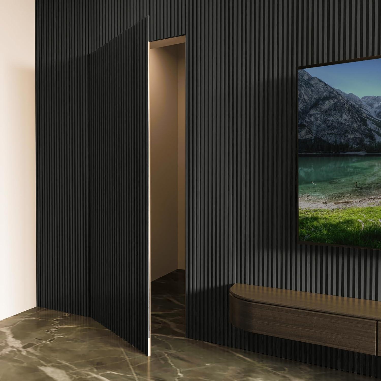 imageArt3d Slat Wood Wall Paneling for Interior and Ceiling Decoration  Pack of 4pcs  1pc EndTrim Size 108 x 57in OakBlack