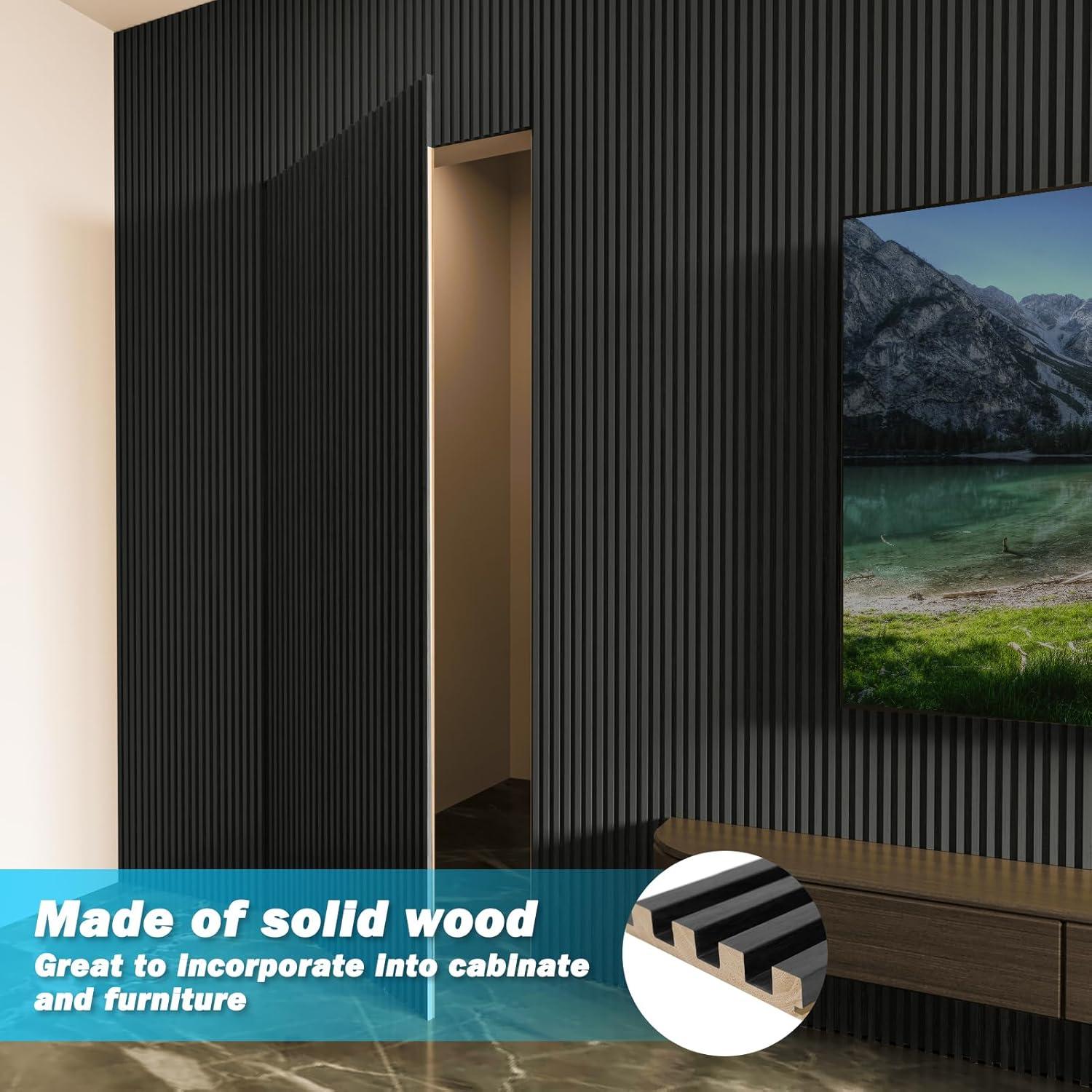 imageArt3d Slat Wood Wall Paneling for Interior and Ceiling Decoration  Pack of 4pcs  1pc EndTrim Size 108 x 57in OakBlack