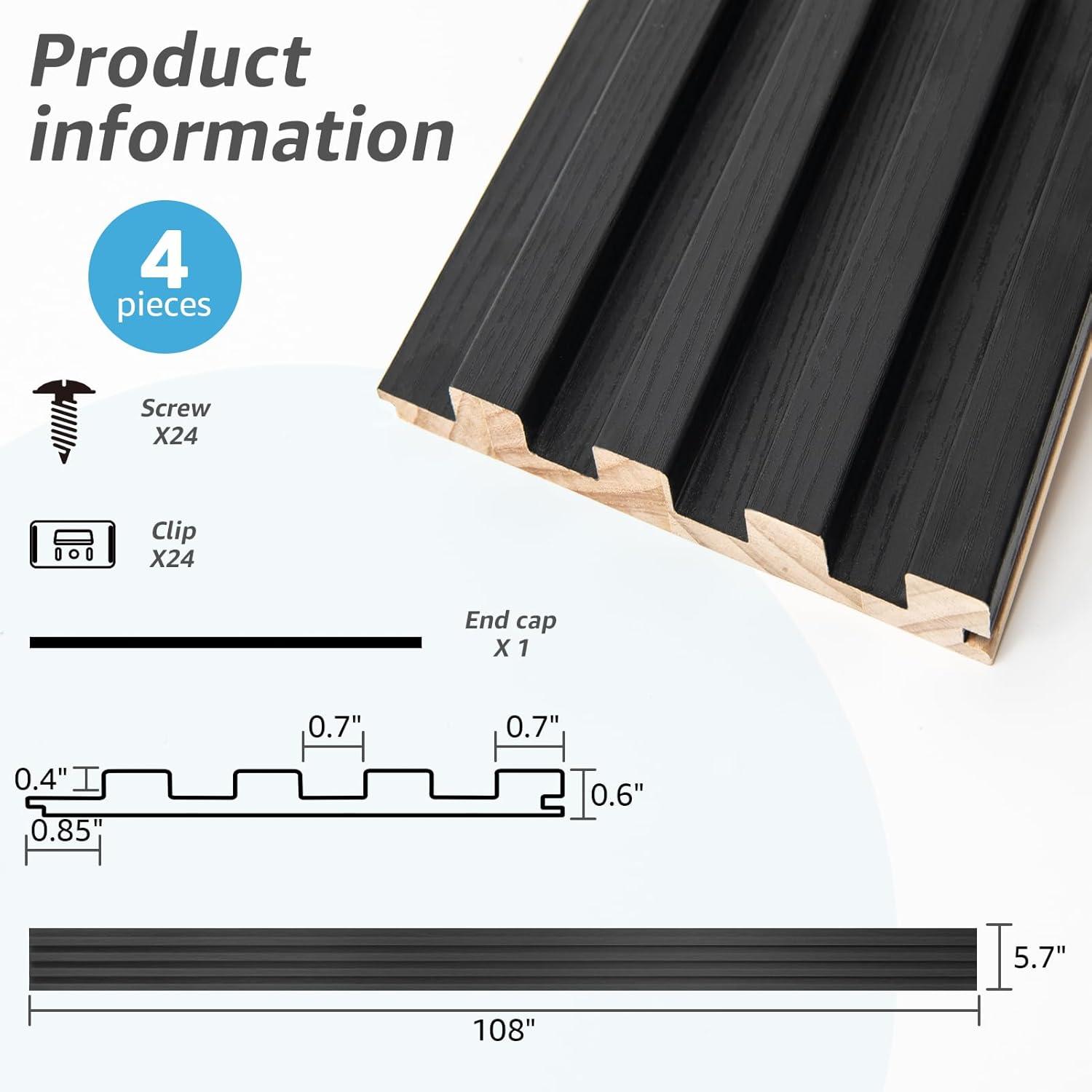 imageArt3d Slat Wood Wall Paneling for Interior and Ceiling Decoration  Pack of 4pcs  1pc EndTrim Size 108 x 57in OakBlack