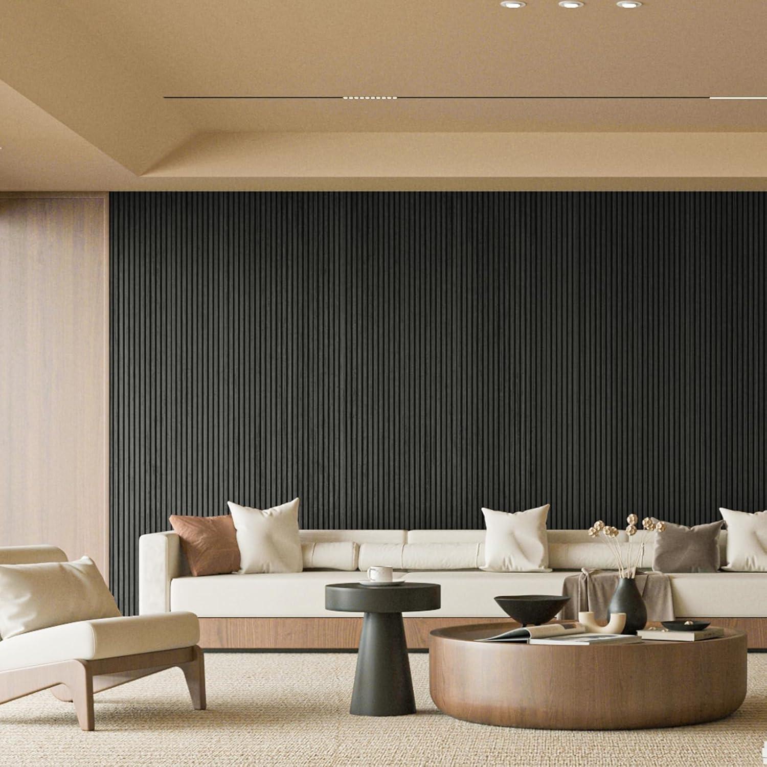 imageArt3d Slat Wood Wall Paneling for Interior and Ceiling Decoration  Pack of 4pcs  1pc EndTrim Size 108 x 57in OakBlack