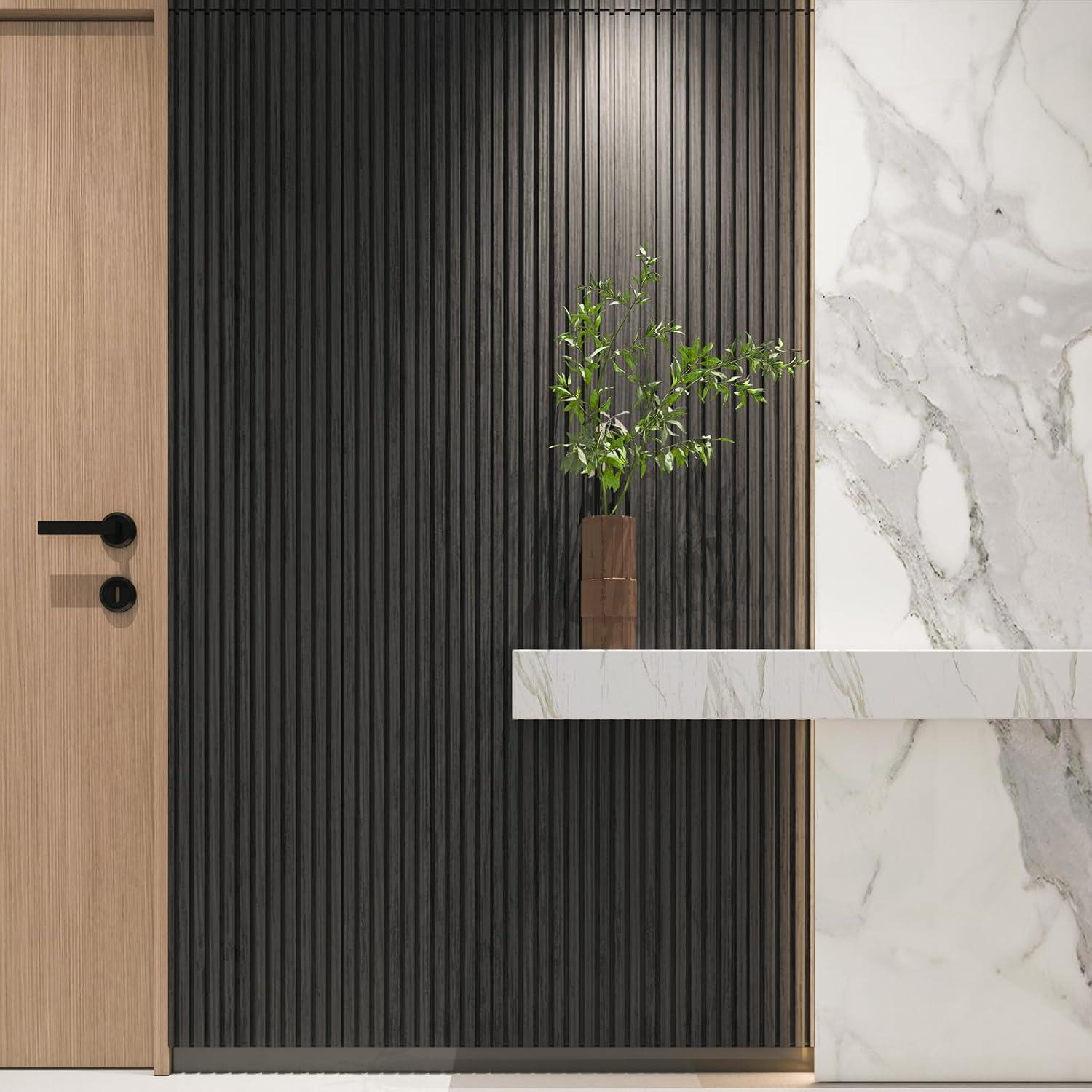 imageArt3d Slat Wood Wall Paneling for Interior and Ceiling Decoration  Pack of 4pcs  1pc EndTrim Size 108 x 57in OakBlack