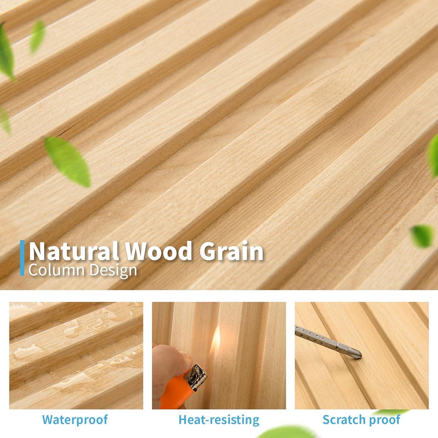 imageArt3d Slat Wood Wall Paneling for Interior and Ceiling Decoration  Pack of 4pcs  1pc EndTrim Size 108 x 57in OakNatural WoodRectangle