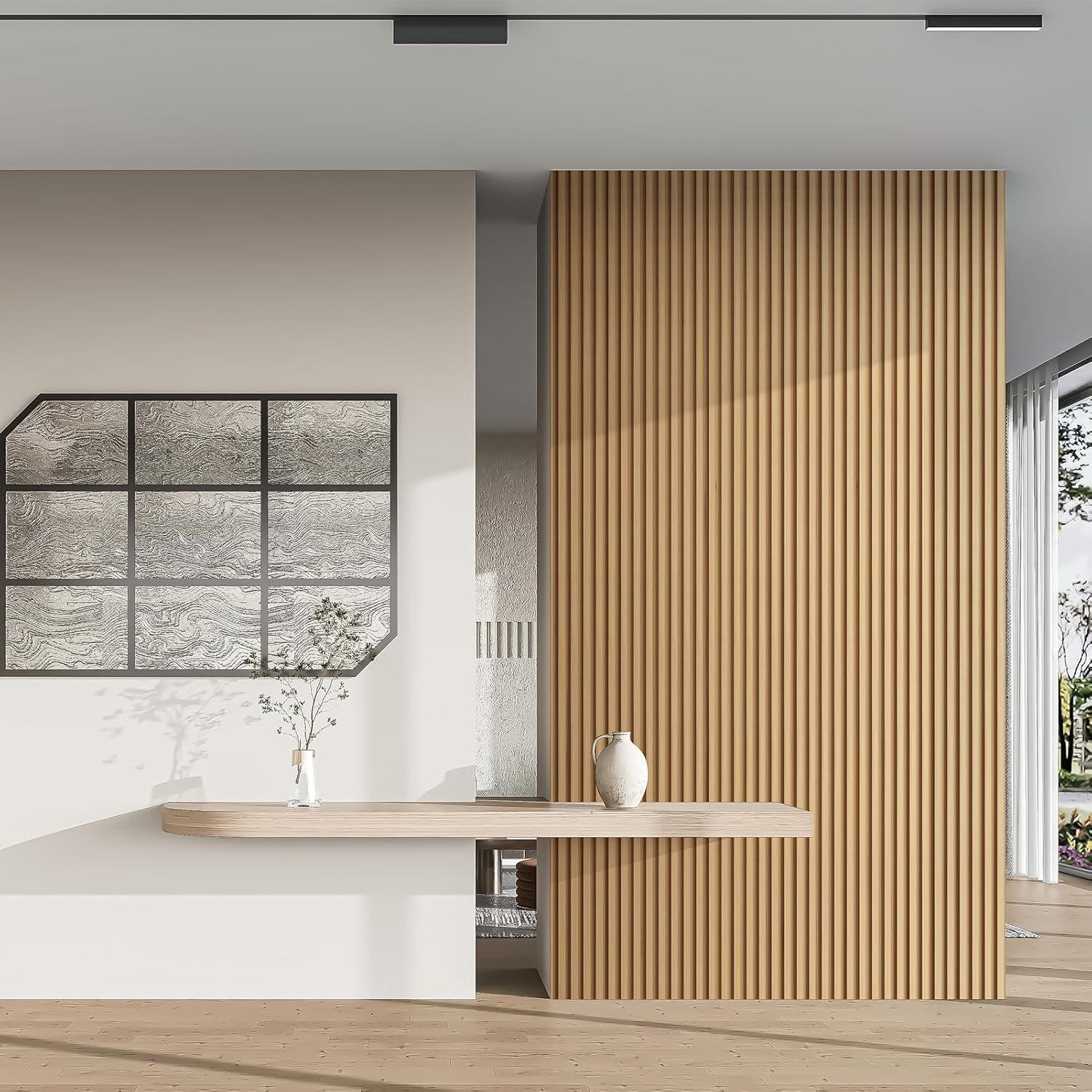 imageArt3d Slat Wood Wall Paneling for Interior and Ceiling Decoration  Pack of 4pcs  1pc EndTrim Size 108 x 57in OakNatural WoodRectangle