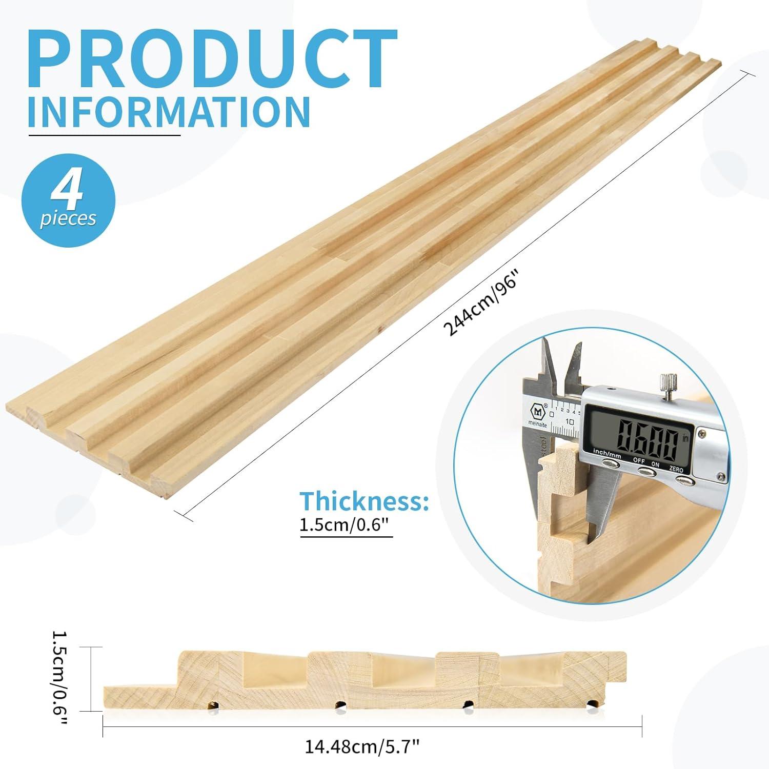imageArt3d Slat Wood Wall Paneling for Interior and Ceiling Decoration  Pack of 4pcs  1pc EndTrim Size 108 x 57in OakNatural WoodRectangle
