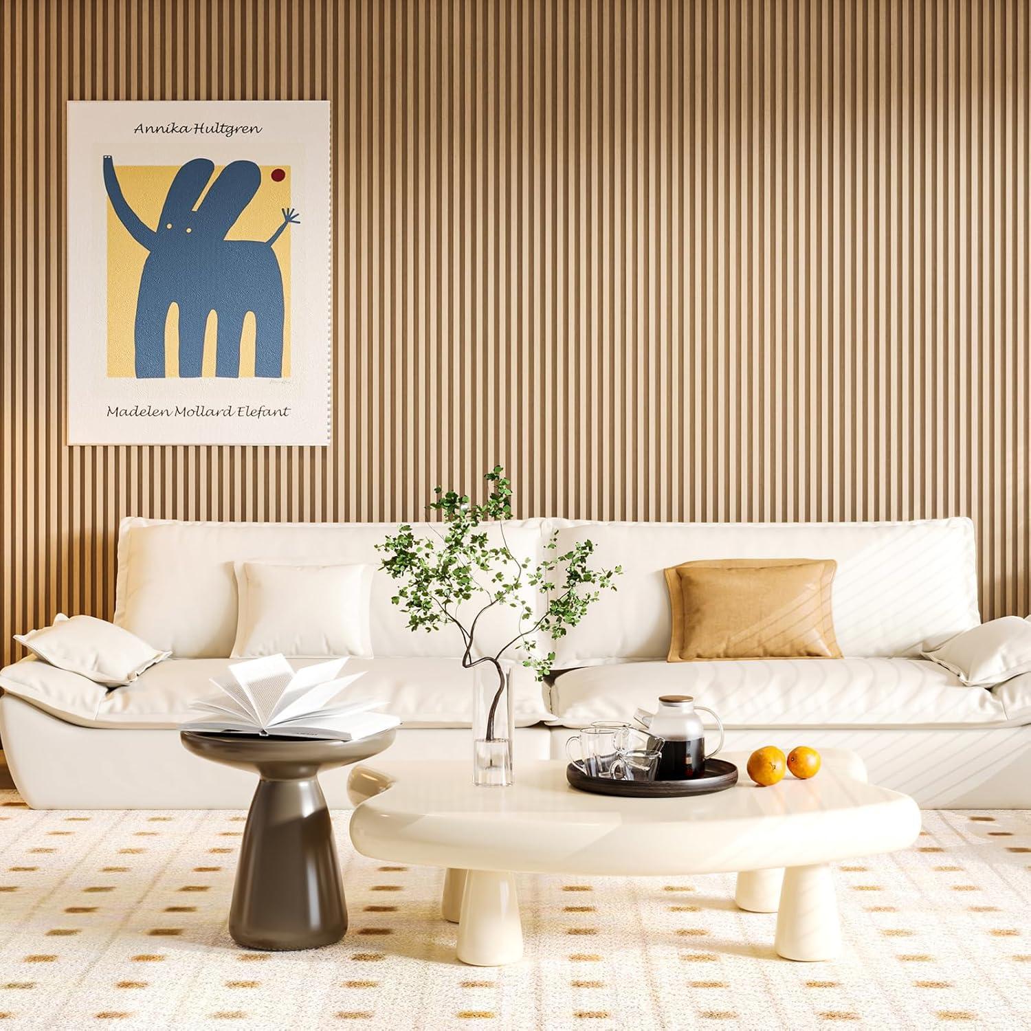 imageArt3d Slat Wood Wall Paneling for Interior and Ceiling Decoration  Pack of 4pcs  1pc EndTrim Size 108 x 57in OakNatural WoodRectangle