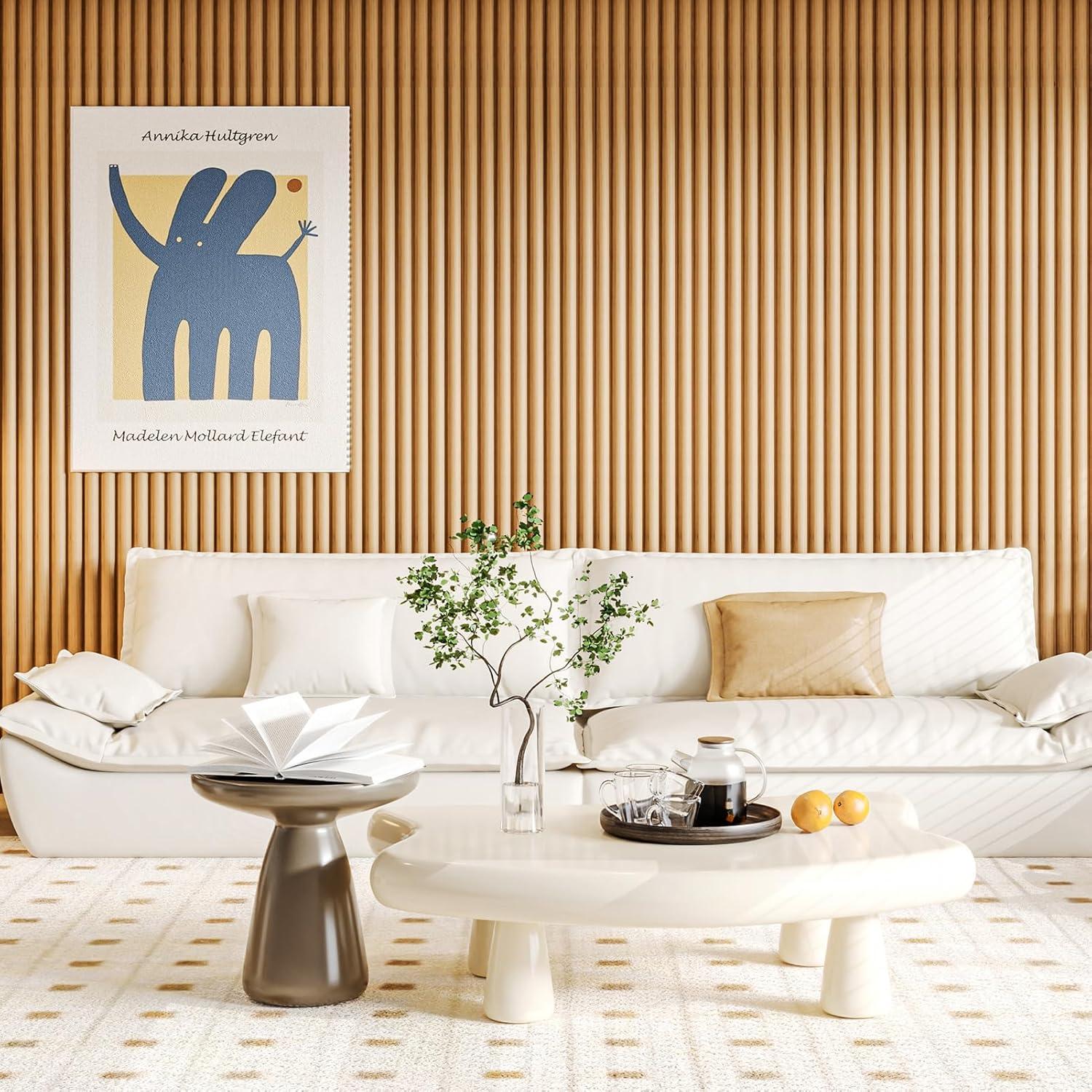 imageArt3d Slat Wood Wall Paneling for Interior and Ceiling Decoration  Pack of 4pcs  1pc EndTrim Size 108 x 57in OakNatural WoodSemiCylinder