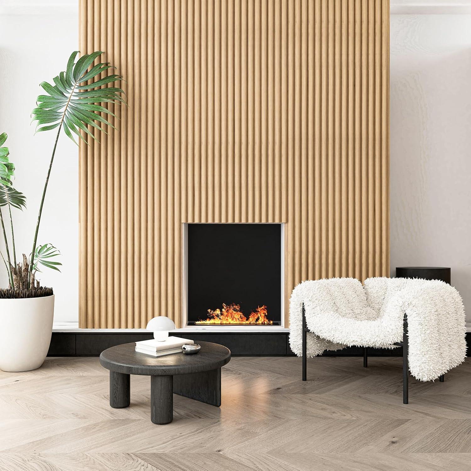 imageArt3d Slat Wood Wall Paneling for Interior and Ceiling Decoration  Pack of 4pcs  1pc EndTrim Size 108 x 57in OakNatural WoodSemiCylinder