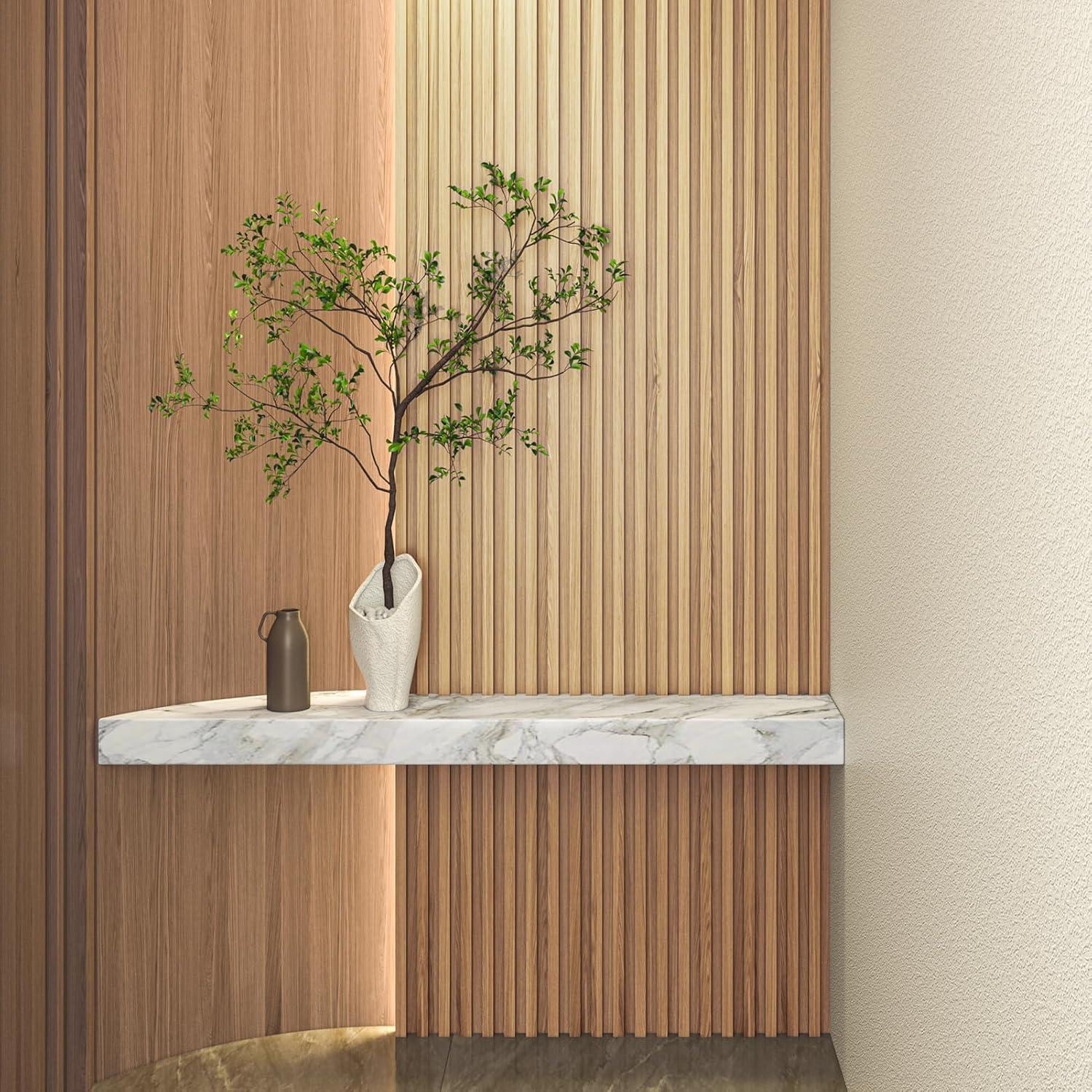 imageArt3d Slat Wood Wall Paneling for Interior and Ceiling Decoration  Pack of 4pcs  1pc EndTrim Size 108 x 57in OakOak