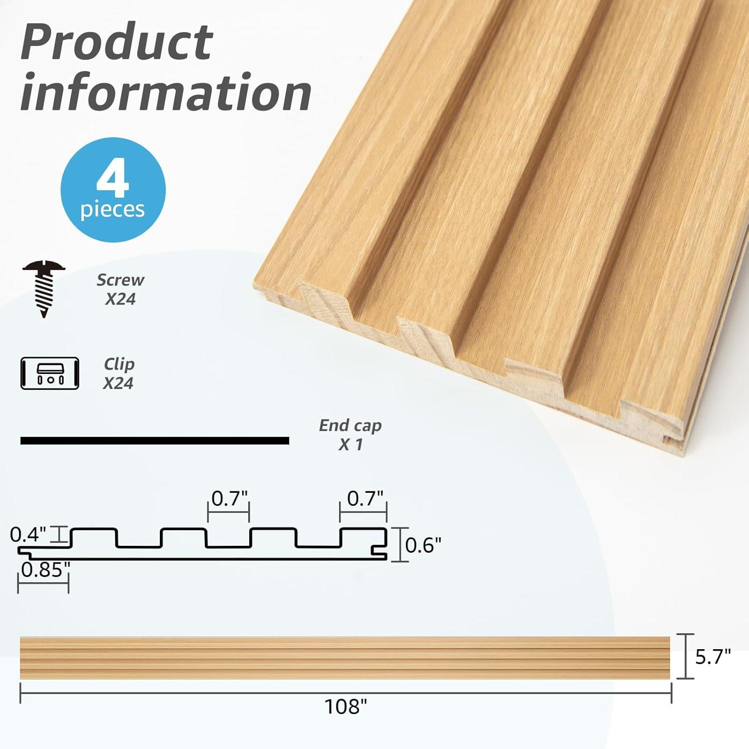 imageArt3d Slat Wood Wall Paneling for Interior and Ceiling Decoration  Pack of 4pcs  1pc EndTrim Size 108 x 57in OakOak