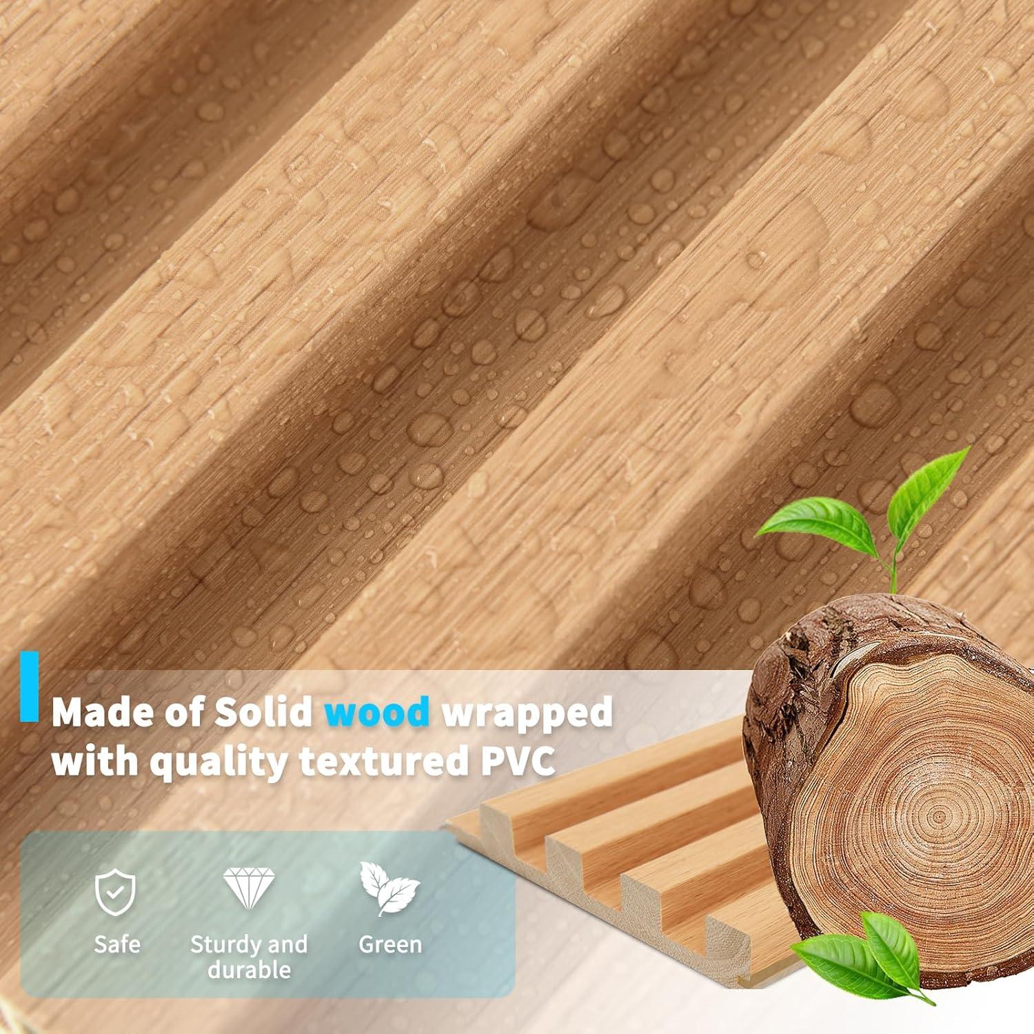 imageArt3d Slat Wood Wall Paneling for Interior and Ceiling Decoration  Pack of 4pcs  1pc EndTrim Size 108 x 57in OakOak