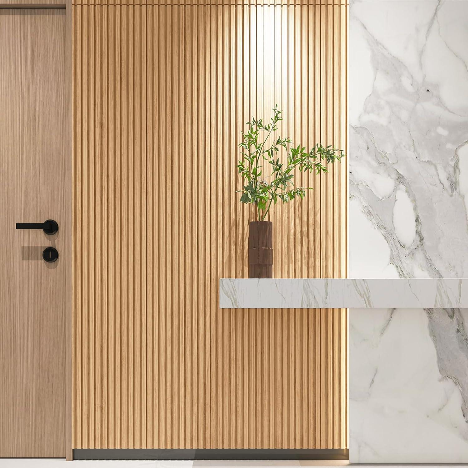 imageArt3d Slat Wood Wall Paneling for Interior and Ceiling Decoration  Pack of 4pcs  1pc EndTrim Size 108 x 57in OakOak