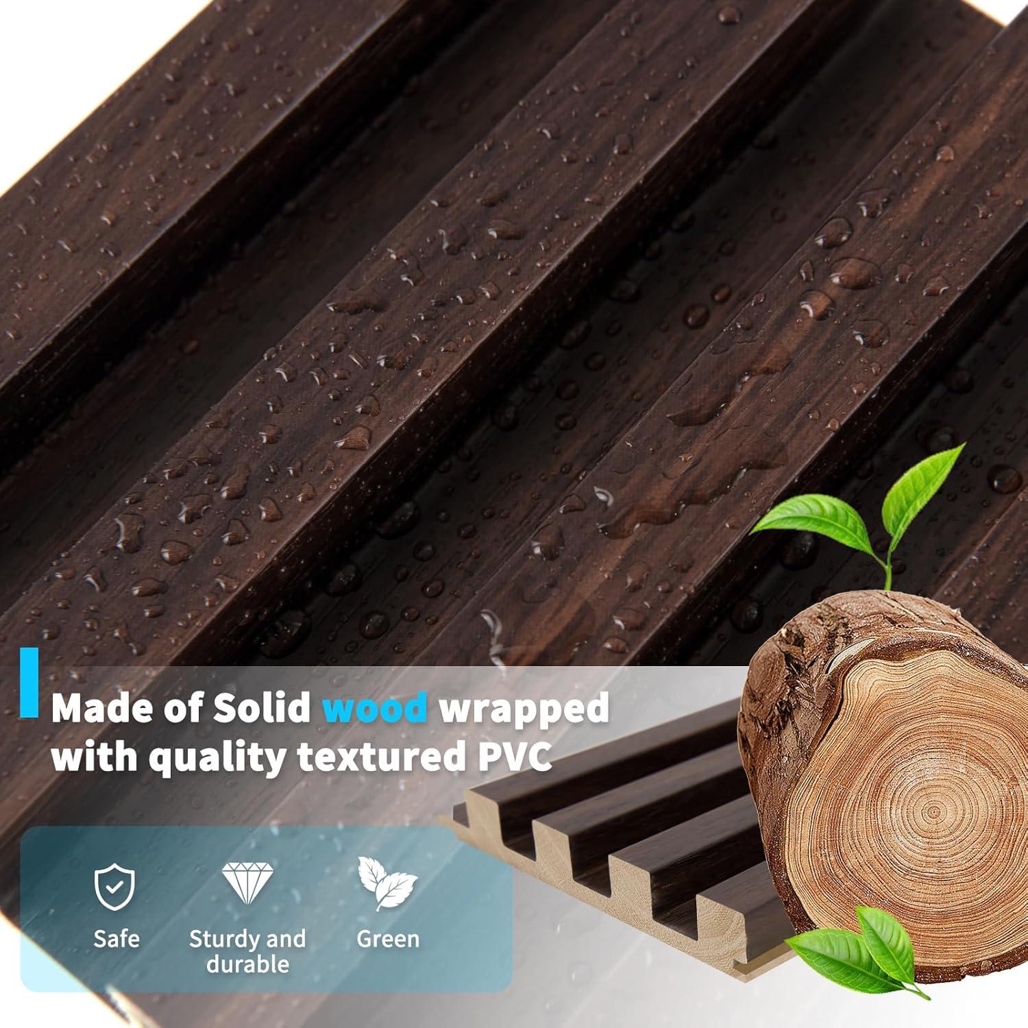imageArt3d Slat Wood Wall Paneling for Interior and Ceiling Decoration  Pack of 4pcs  1pc EndTrim Size 108 x 57in OakSmoked Oak