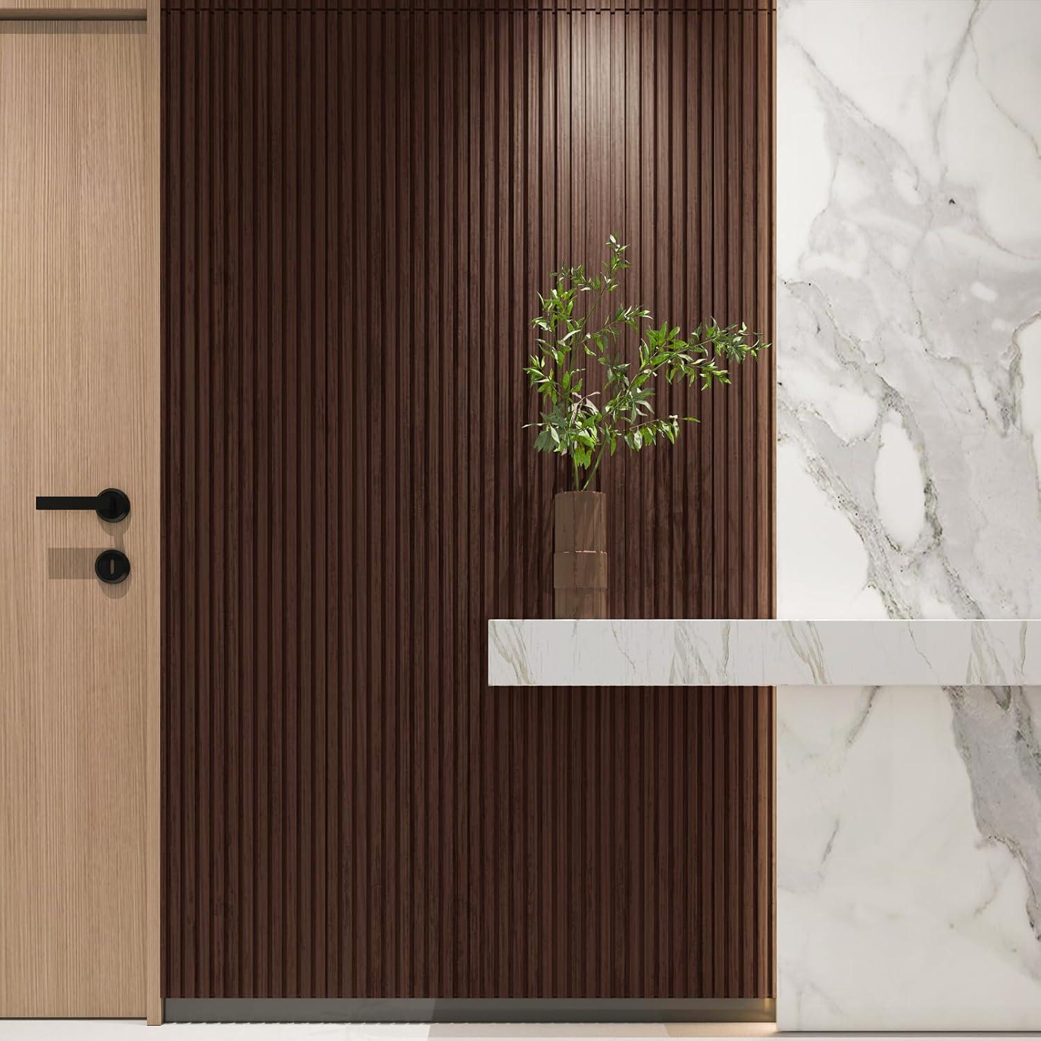 imageArt3d Slat Wood Wall Paneling for Interior and Ceiling Decoration  Pack of 4pcs  1pc EndTrim Size 108 x 57in OakSmoked Oak