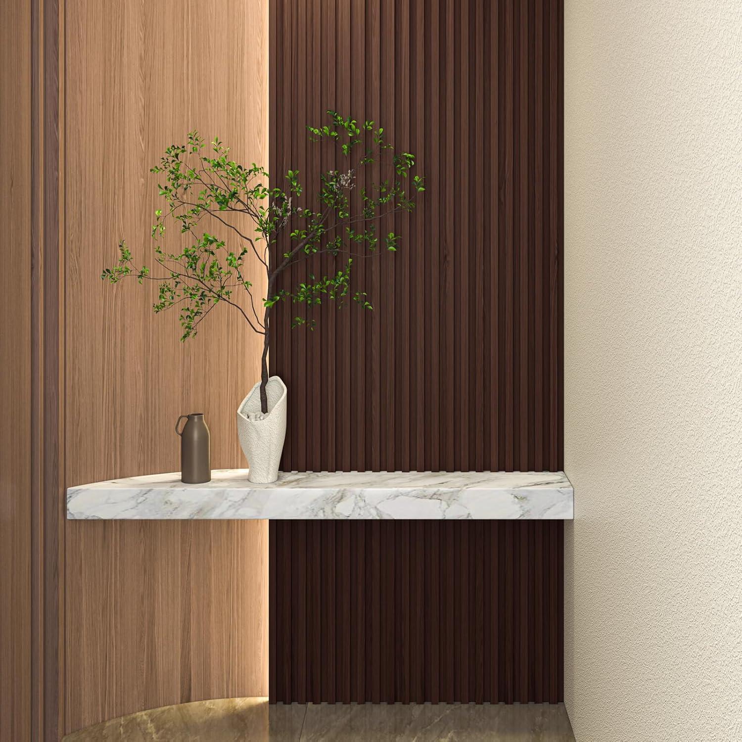 imageArt3d Slat Wood Wall Paneling for Interior and Ceiling Decoration  Pack of 4pcs  1pc EndTrim Size 108 x 57in OakSmoked Oak