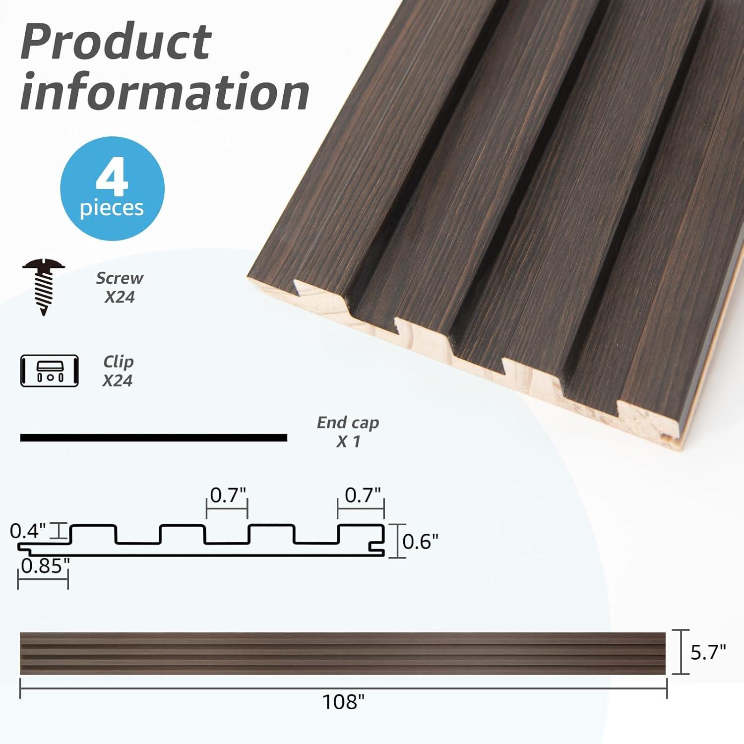 imageArt3d Slat Wood Wall Paneling for Interior and Ceiling Decoration  Pack of 4pcs  1pc EndTrim Size 108 x 57in OakSmoked Oak