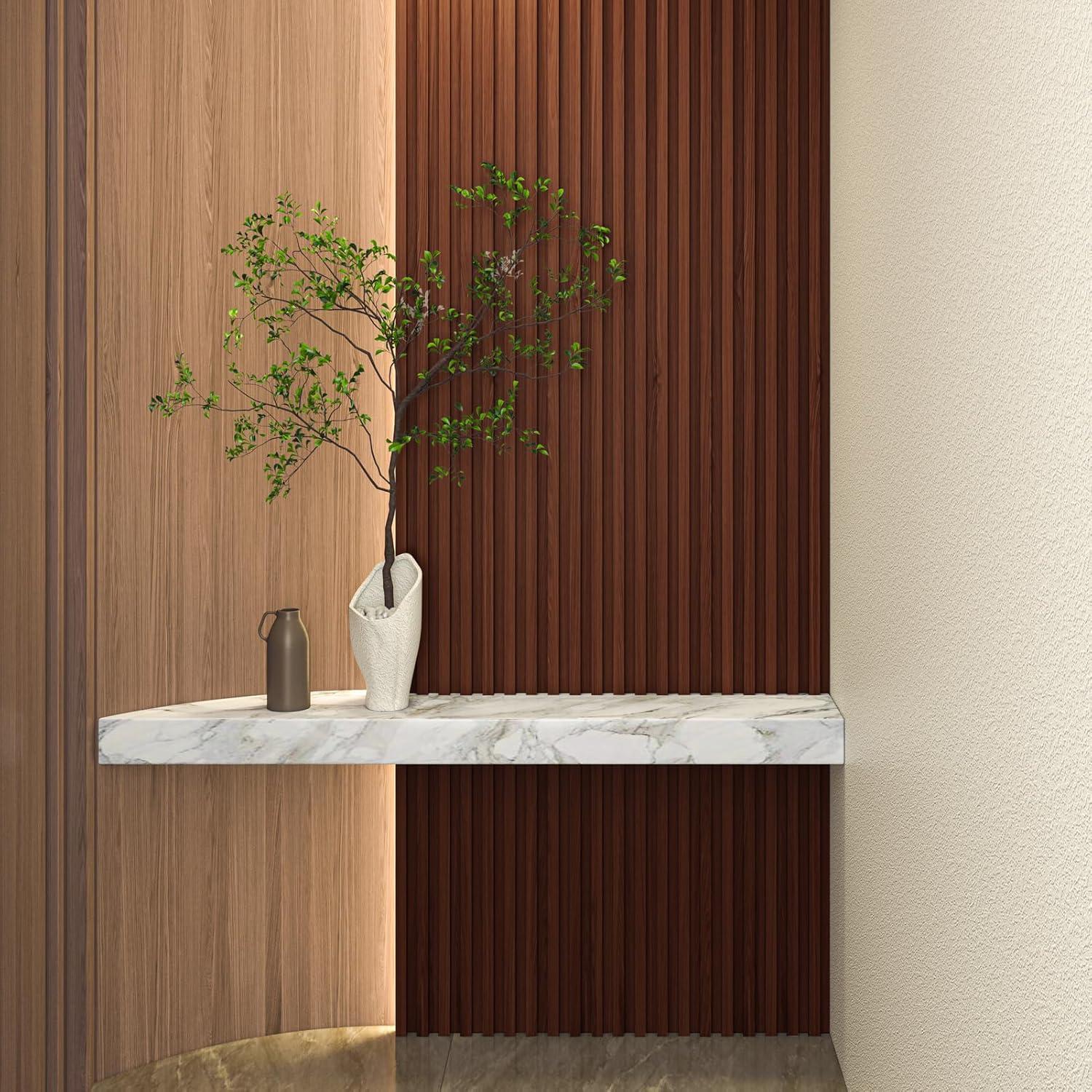 imageArt3d Slat Wood Wall Paneling for Interior and Ceiling Decoration  Pack of 4pcs  1pc EndTrim Size 108 x 57in OakWalnut