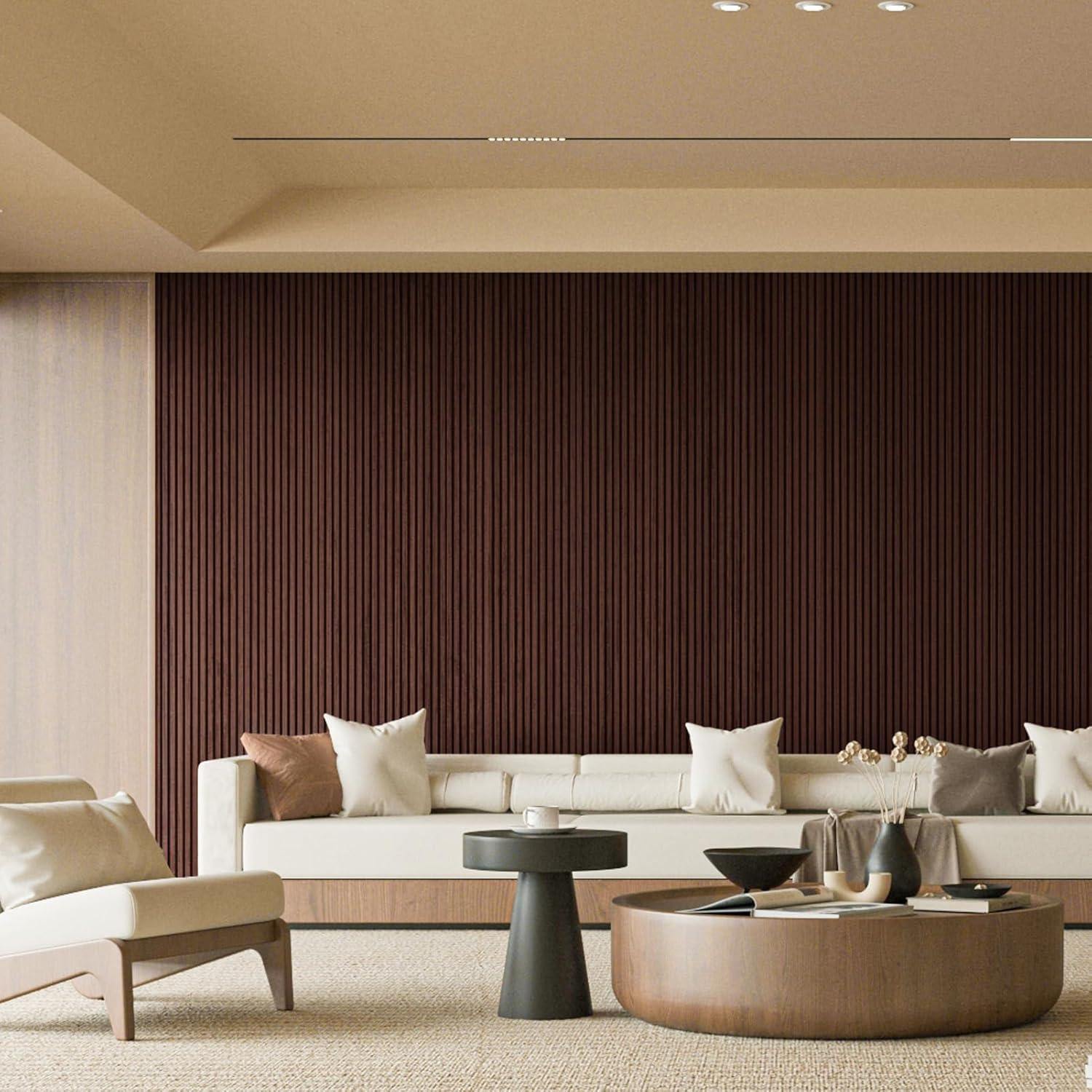 imageArt3d Slat Wood Wall Paneling for Interior and Ceiling Decoration  Pack of 4pcs  1pc EndTrim Size 108 x 57in OakWalnut