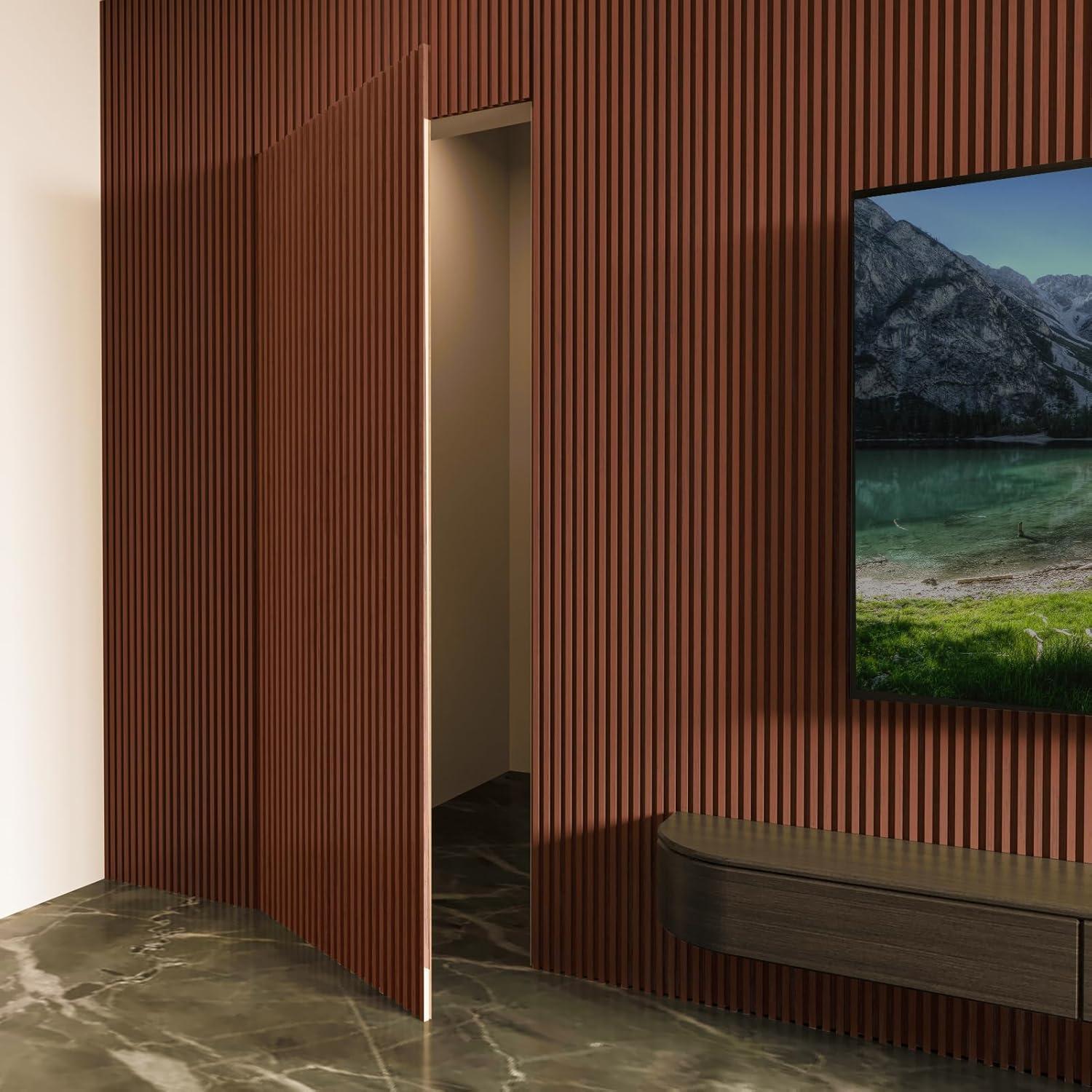 imageArt3d Slat Wood Wall Paneling for Interior and Ceiling Decoration  Pack of 4pcs  1pc EndTrim Size 108 x 57in OakWalnut