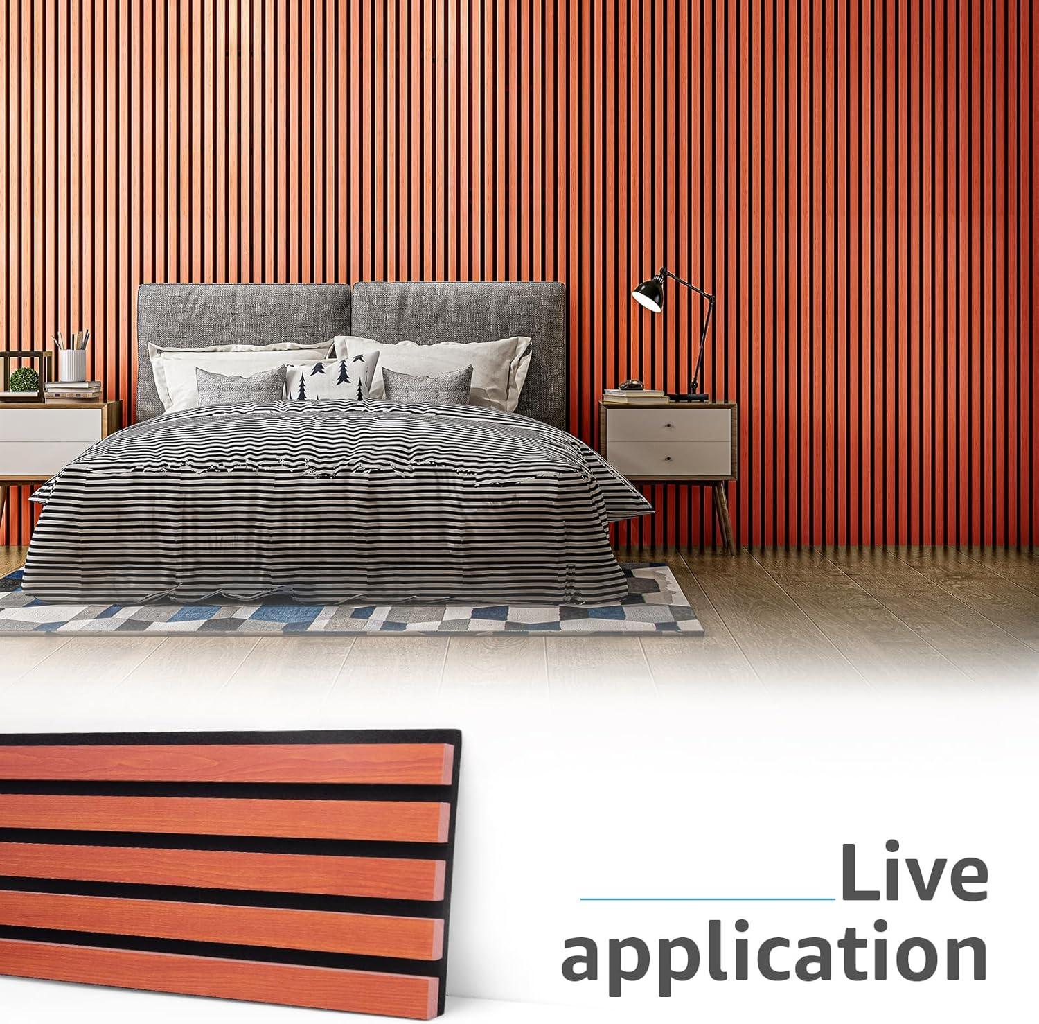 imageArt3d Wood Slat Acoustic Panels Set of 4  3D Fluted SoundAbsorbing Panels for Walls ampamp Ceilings Walnut BrownCherry