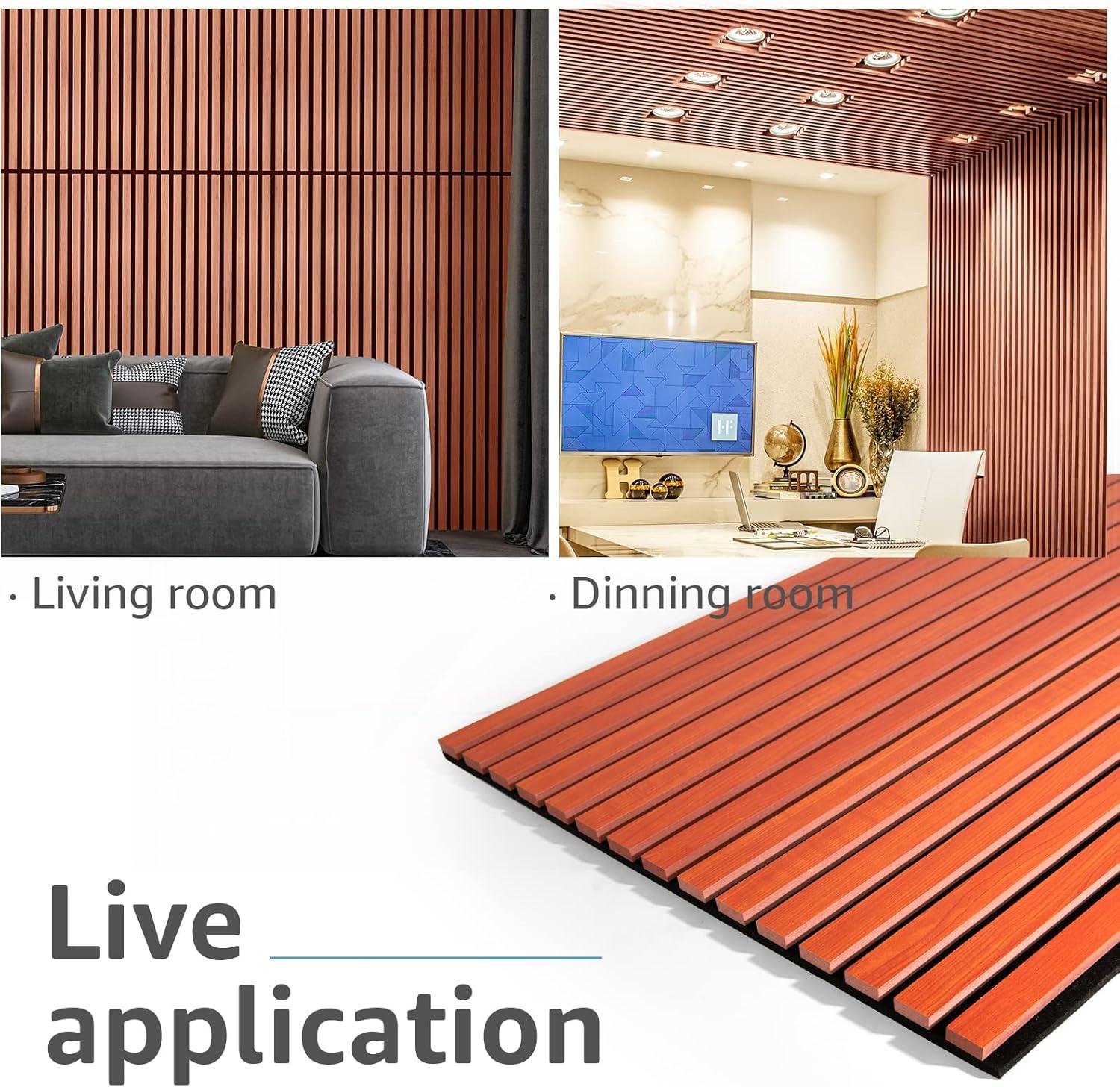 imageArt3d Wood Slat Acoustic Panels Set of 4  3D Fluted SoundAbsorbing Panels for Walls ampamp Ceilings Walnut BrownCherry