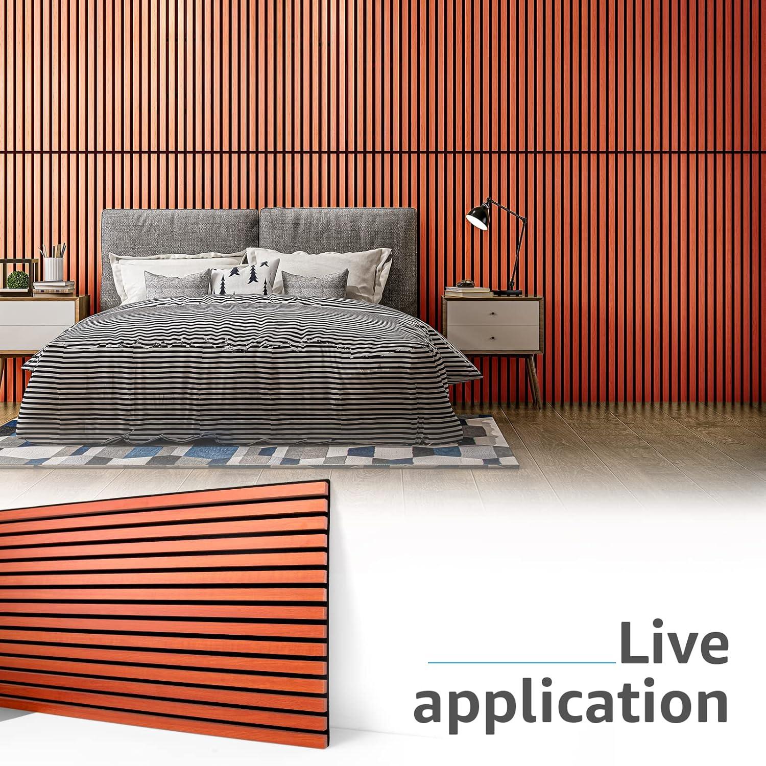 imageArt3d Wood Slat Acoustic Panels Set of 4  3D Fluted SoundAbsorbing Panels for Walls ampamp Ceilings Walnut BrownCherry