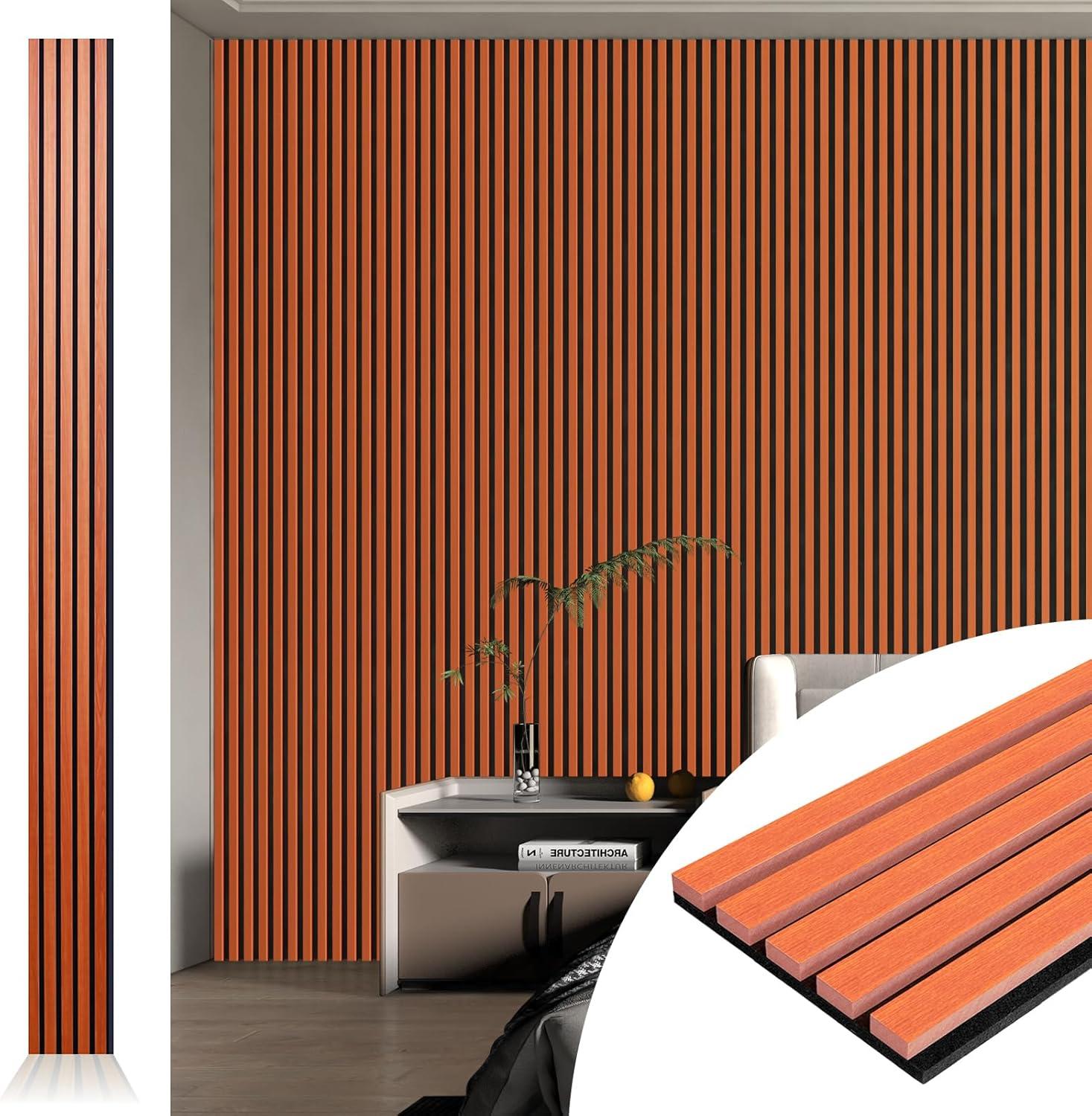 imageArt3d Wood Slat Acoustic Panels Set of 4  3D Fluted SoundAbsorbing Panels for Walls ampamp Ceilings Walnut BrownCherry