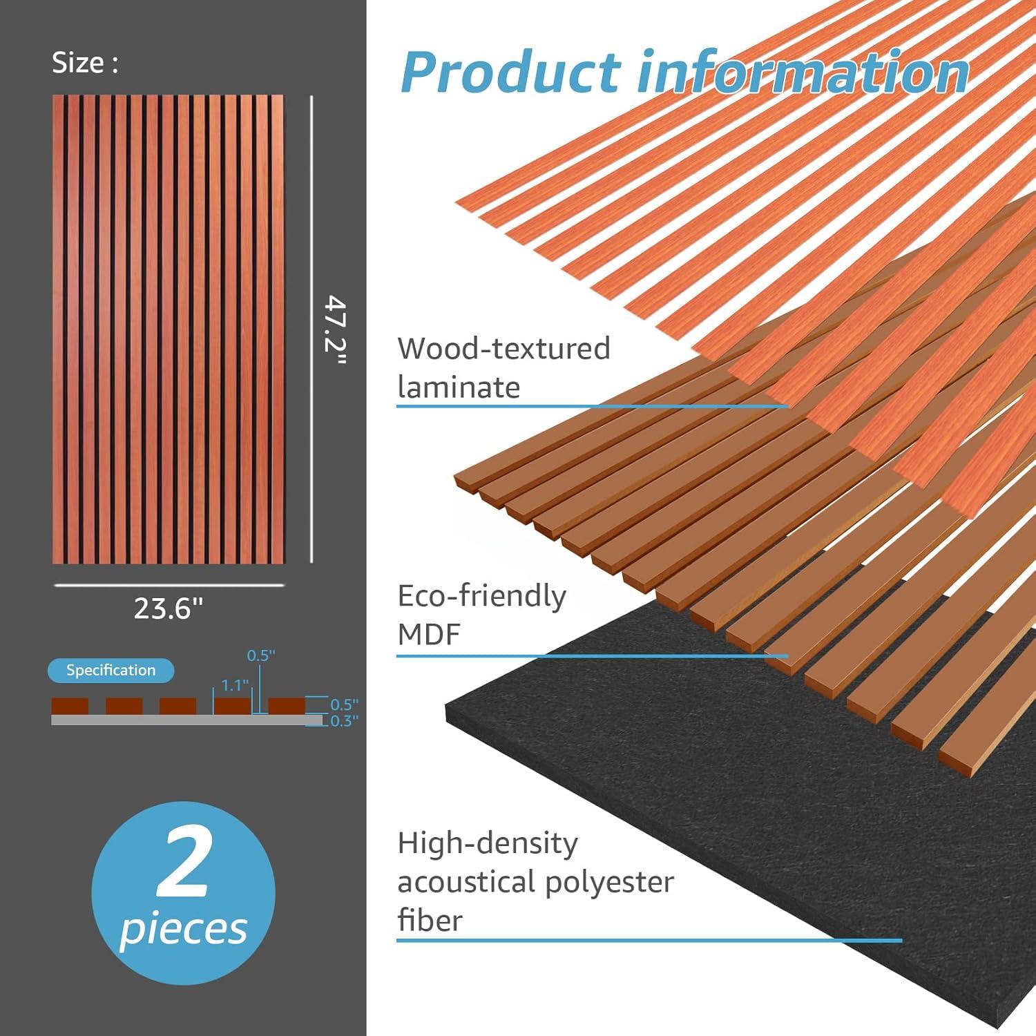 imageArt3d Wood Slat Acoustic Panels Set of 4  3D Fluted SoundAbsorbing Panels for Walls ampamp Ceilings Walnut BrownCherry